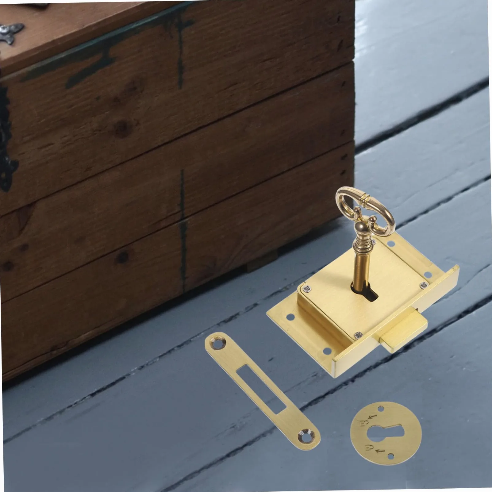 Serratura per Cassetto Vintage in Ottone, Set 1 Pezzo, Oro | Serratura Cassetto Scrivania per Legno, Chiusura Precisa e Sicura, per Cassetti e Scatola in Legno