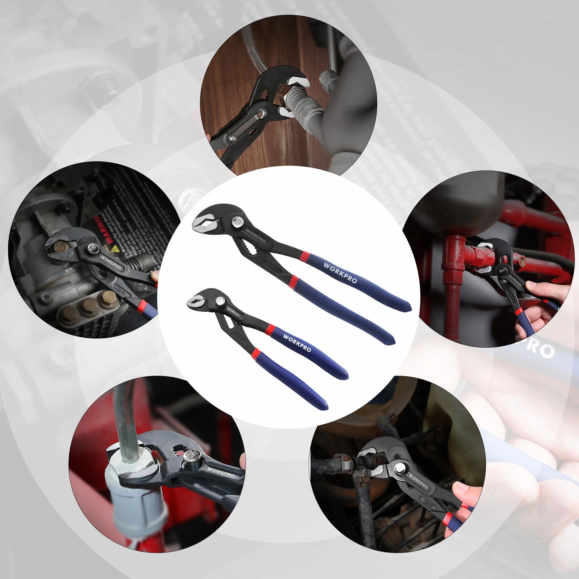 Workpro Set di 2 Pinze Idrauliche 180 mm 250 mm Regolazione Rapida Giunto Scorrevole