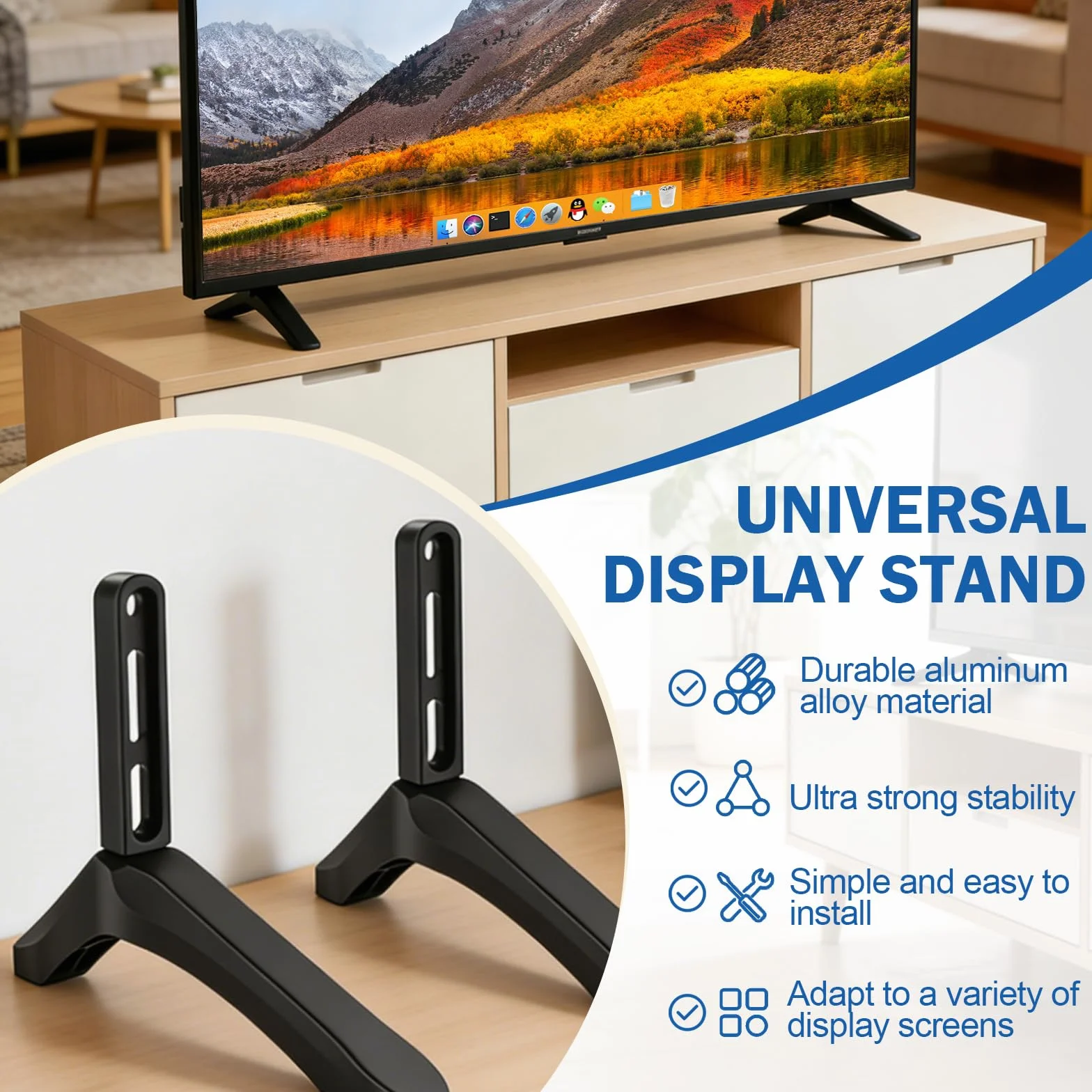 Supporto TV da Tavolo Piedini per Piedistallo TV per Schermi LCD LED OLED da 32-65 pollici Supporto TVs da Tavolo Antiscivolo Installazione Semplice
