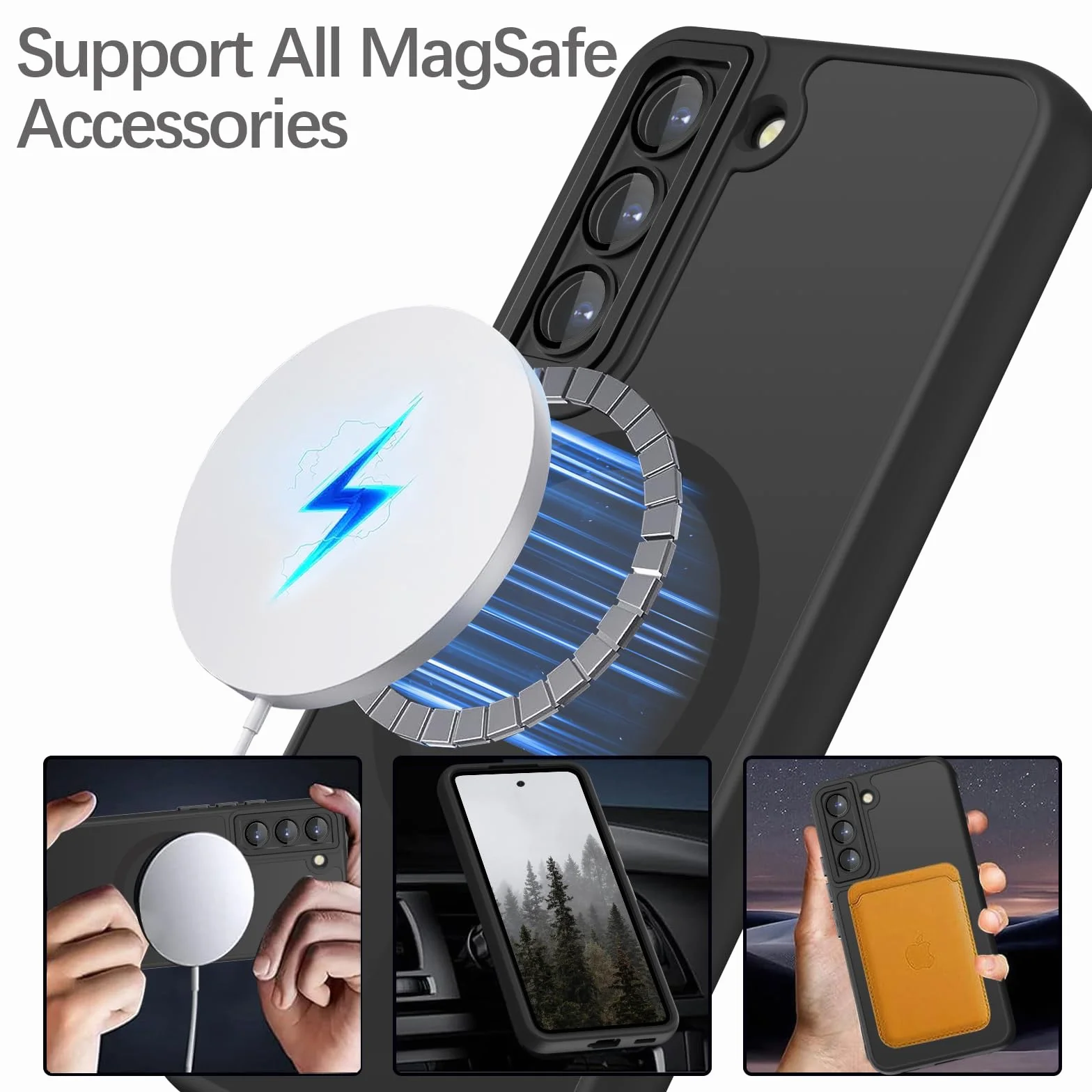 Cover Magnetica per Samsung Galaxy S22 Compatibile con MagSafe, Custodia per Samsung Galaxy S22 Traslucida Opaca Case Ultra-Sottile Resistente ai Graffi, Nero