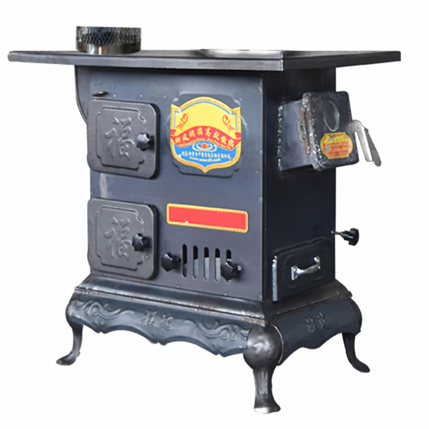 YYUINU Stufa A Legna/Carbone Con Riscaldamento, Doppio Forno Indipendente, Acciaio Puro, per Ville, Cortili, Cucina, 63×40CM