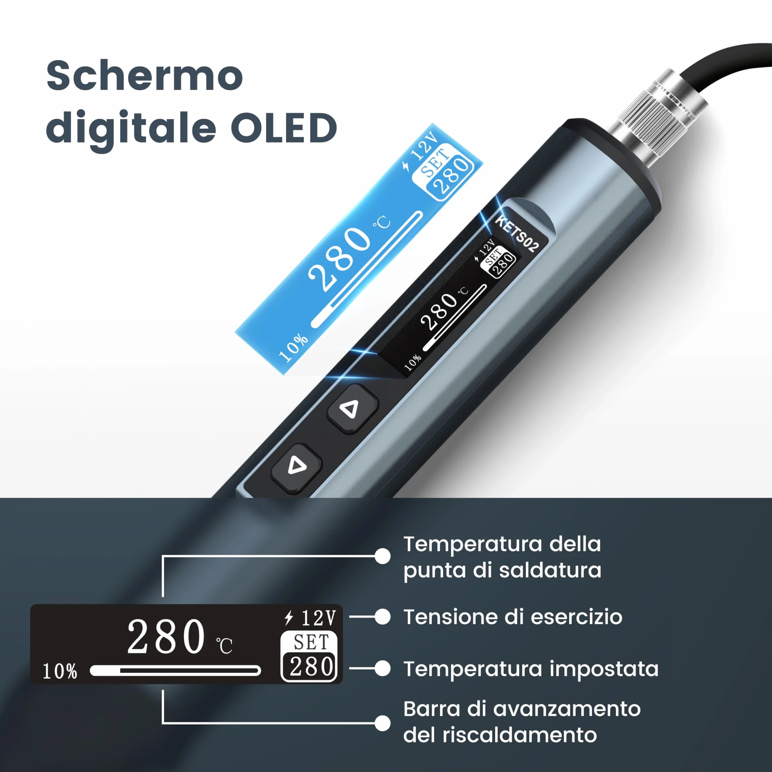 KAIWEETS Saldatura a Stagno Kit, Saldatore Smart con Display Digitale 80℃-420℃ Controllo Temperatura Tensione Regolabile PD GaN Caricabatterie 6 Punte