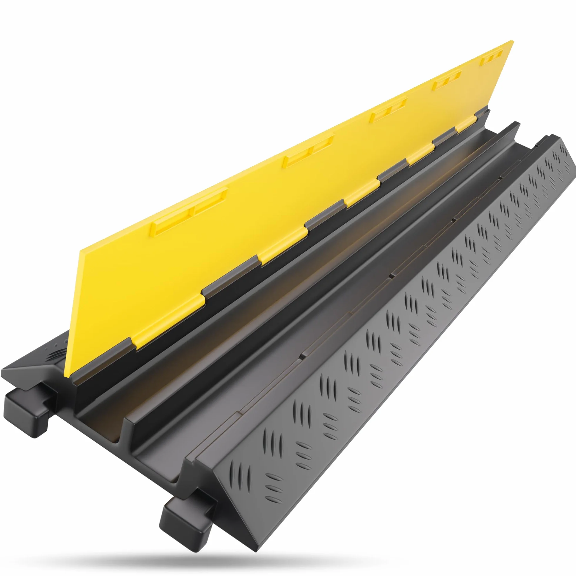 Ponte cavo 2 canali con coperchio, protezione urti 20 t, gomma 100 x 25 x 5 cm