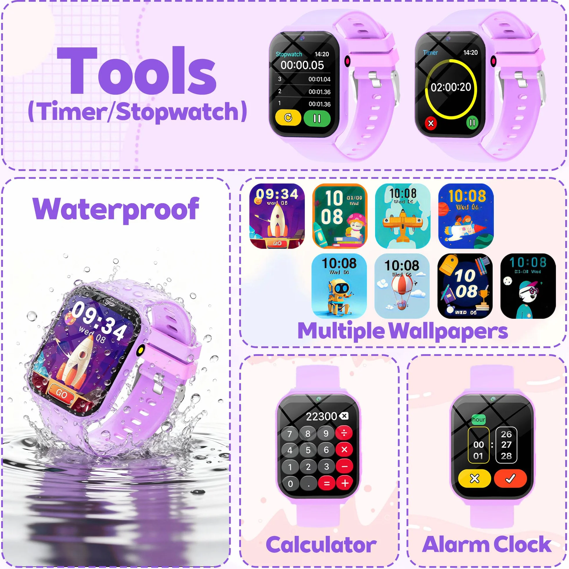 Smartwatch Bambini, 1.83" Orologio Smartwatch Bambini Fitness Tracker con 18 Giochi Fotocamera Contapassi Sveglia Monitor del Sonno Impermeabile Regali di Natale e Compleanno per Ragazza Ragazzo