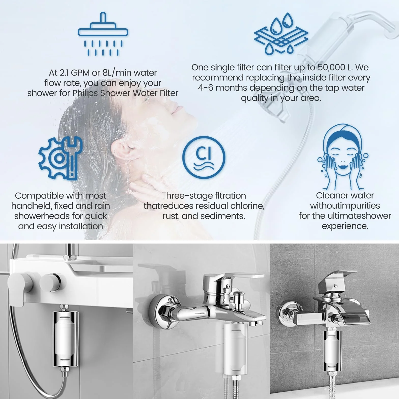 Cartuccia filtro doccia per acqua potabile compatibile con Philips Water - Filtro doccia inline, AWP175 Filtro doccia compatibile con Philips AWP1775WH / AWP1775CH confezione da 2