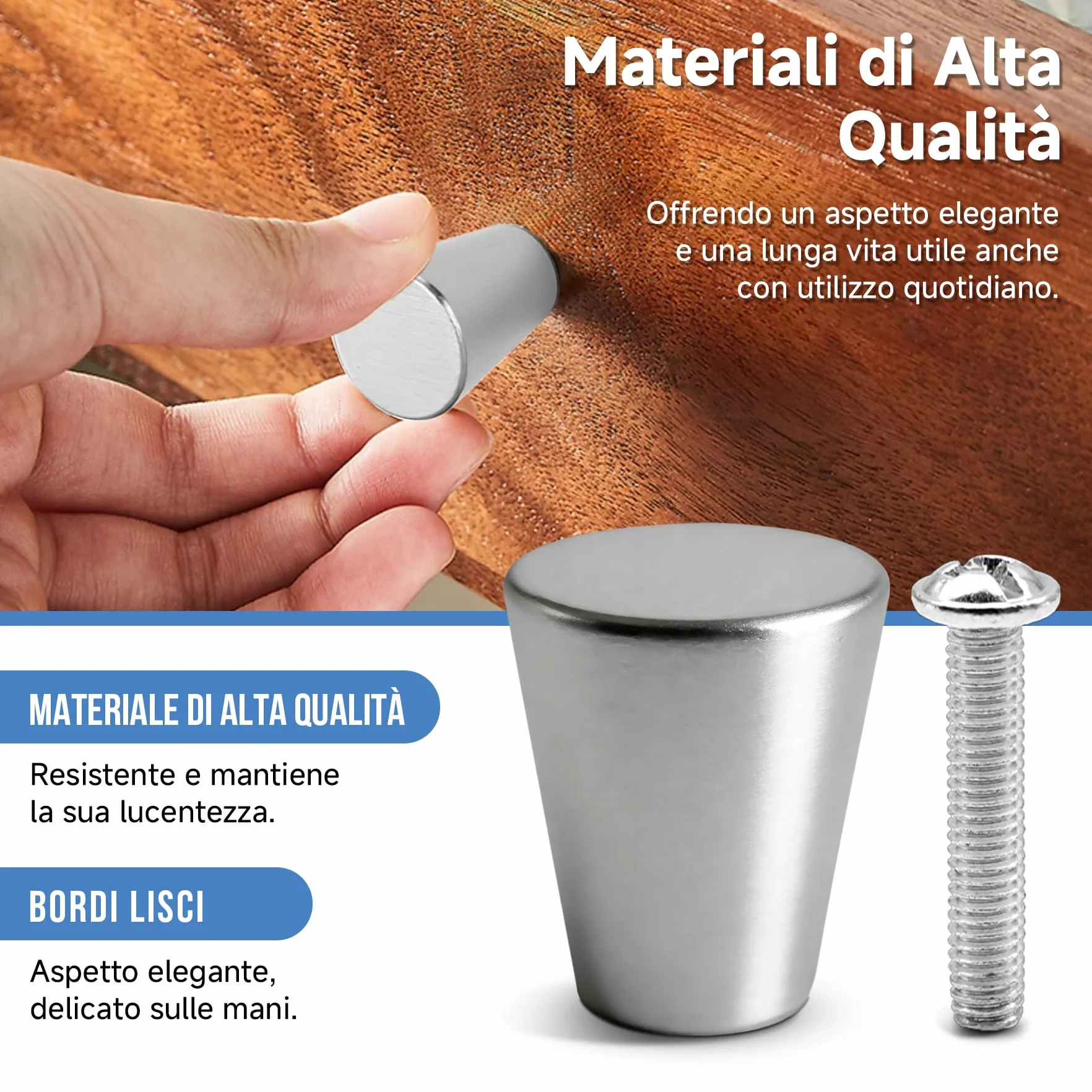 Pomelli per Mobili in Alluminio Opaco – Maniglie Rotonde per Cassetti con Viti, Stile Moderno per Armadi Cucina, Bagno (Argento)