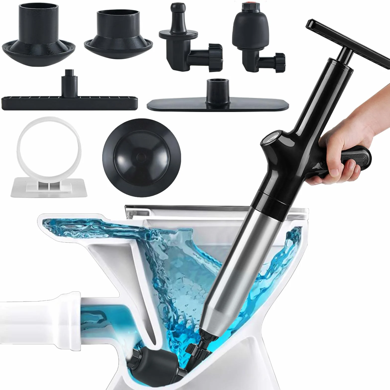 Stantuffo per WC ad Aria Compressa Sturalavandini a Pressione Multifunzionale Nero