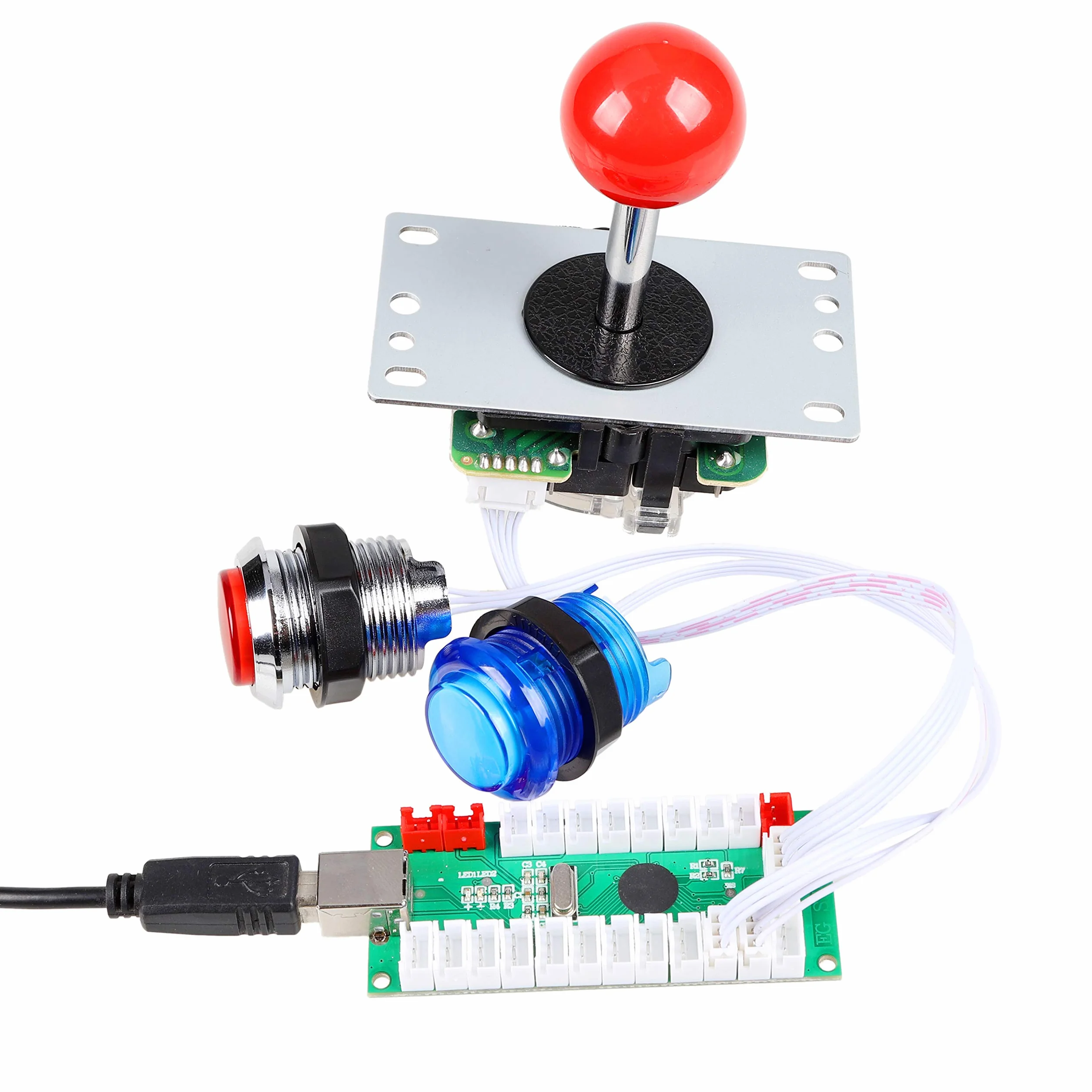 EG STARTS 2 Giocatori Classic Arcade Contest Kit Fai da Te USB Encoder per PC Joystick + Chrome LED Illuminato Pulsante 1 e 2 Giocatori Pulsanti Moneta per Arcade Mame Raspberry Pi 2 3 3B Giochi