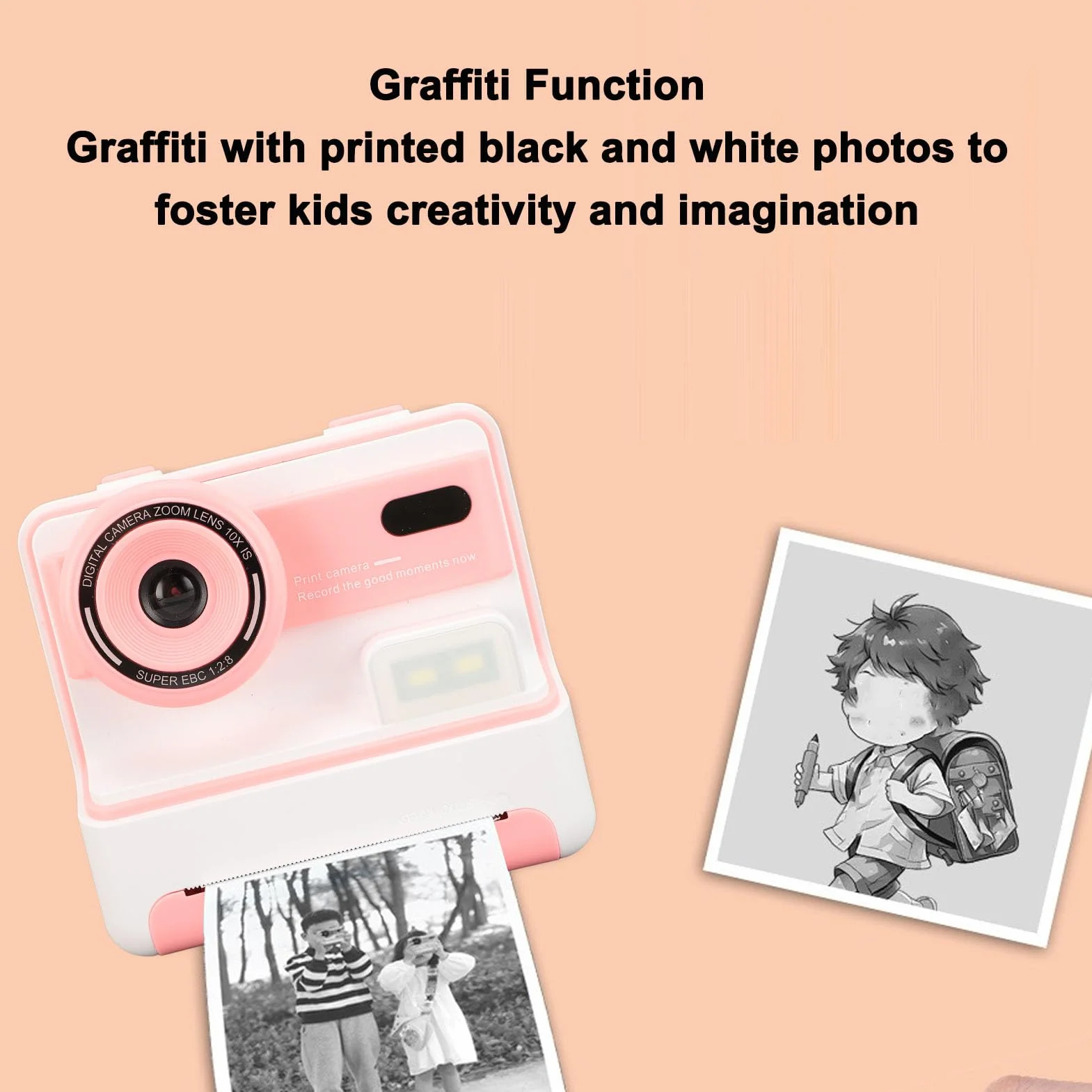 Fotocamera a Stampa Istantanea, Regali di Compleanno di Natale per Ragazze e Ragazzi, HD 1080P 48MP Schermo da 2,4 Pollici Zoom 16X Flash Videocamere Digitali per Bambini (PINK)