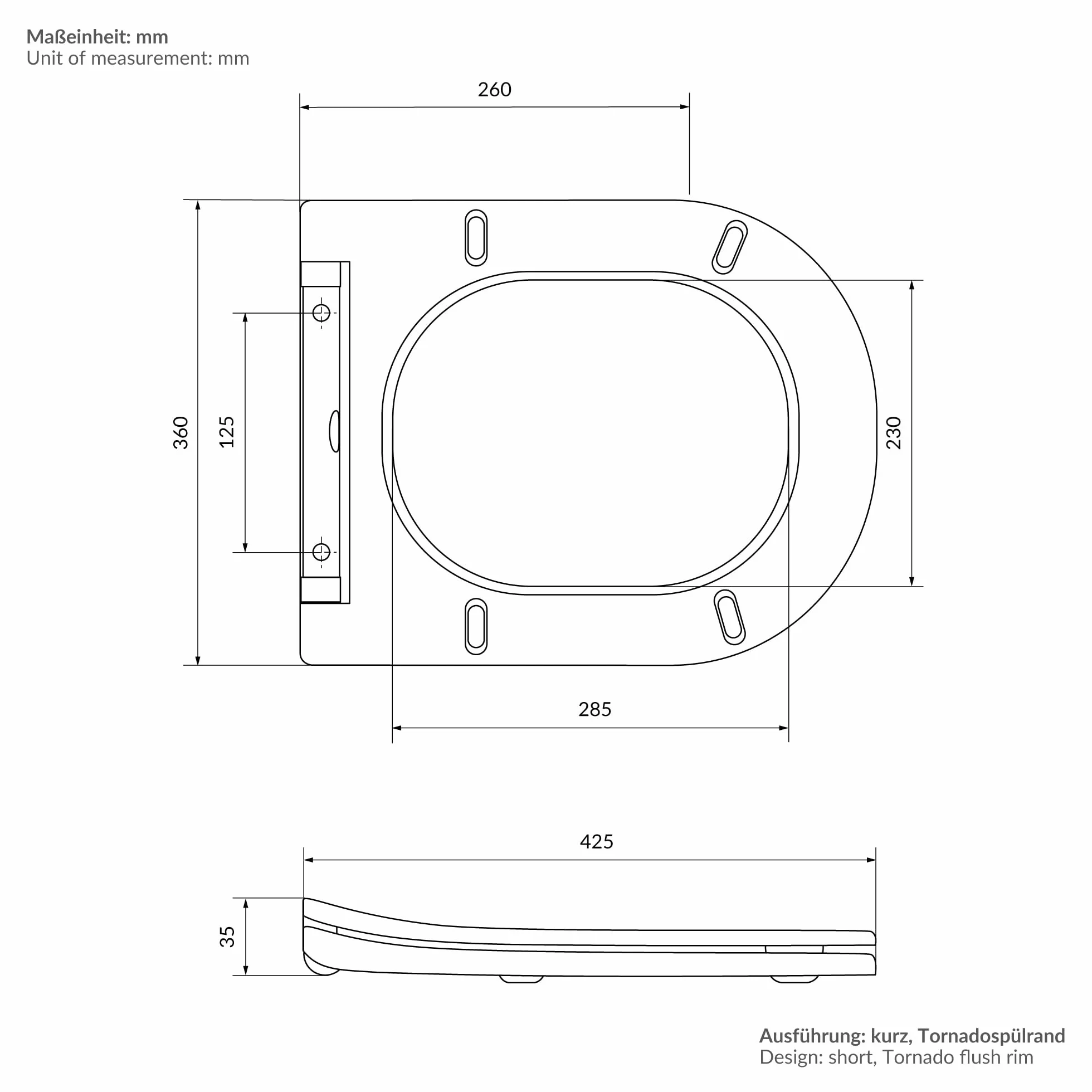 LuxeBath WC Sospeso Senza Bordo Vaso in Ceramica Bianco Corto 49 cm Risciacquo Scarico Tornado con Sedile Softclose