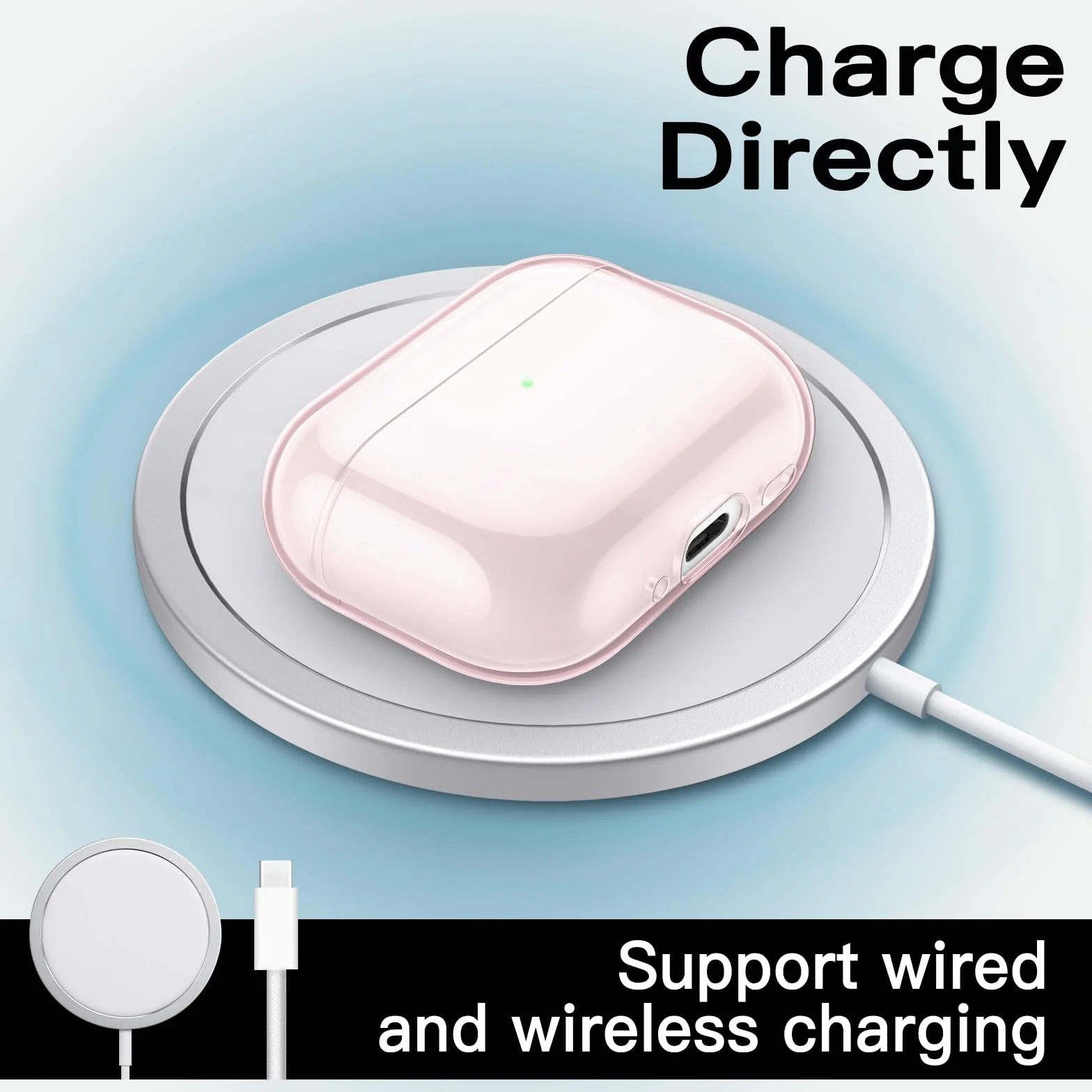 JETech Custodia Cover Chiaro per AirPods Pro 3 (2025) con Portachiavi, TPU Morbido Altamente Trasparente, Protezione Antiurto (Rosa Trasparente)
