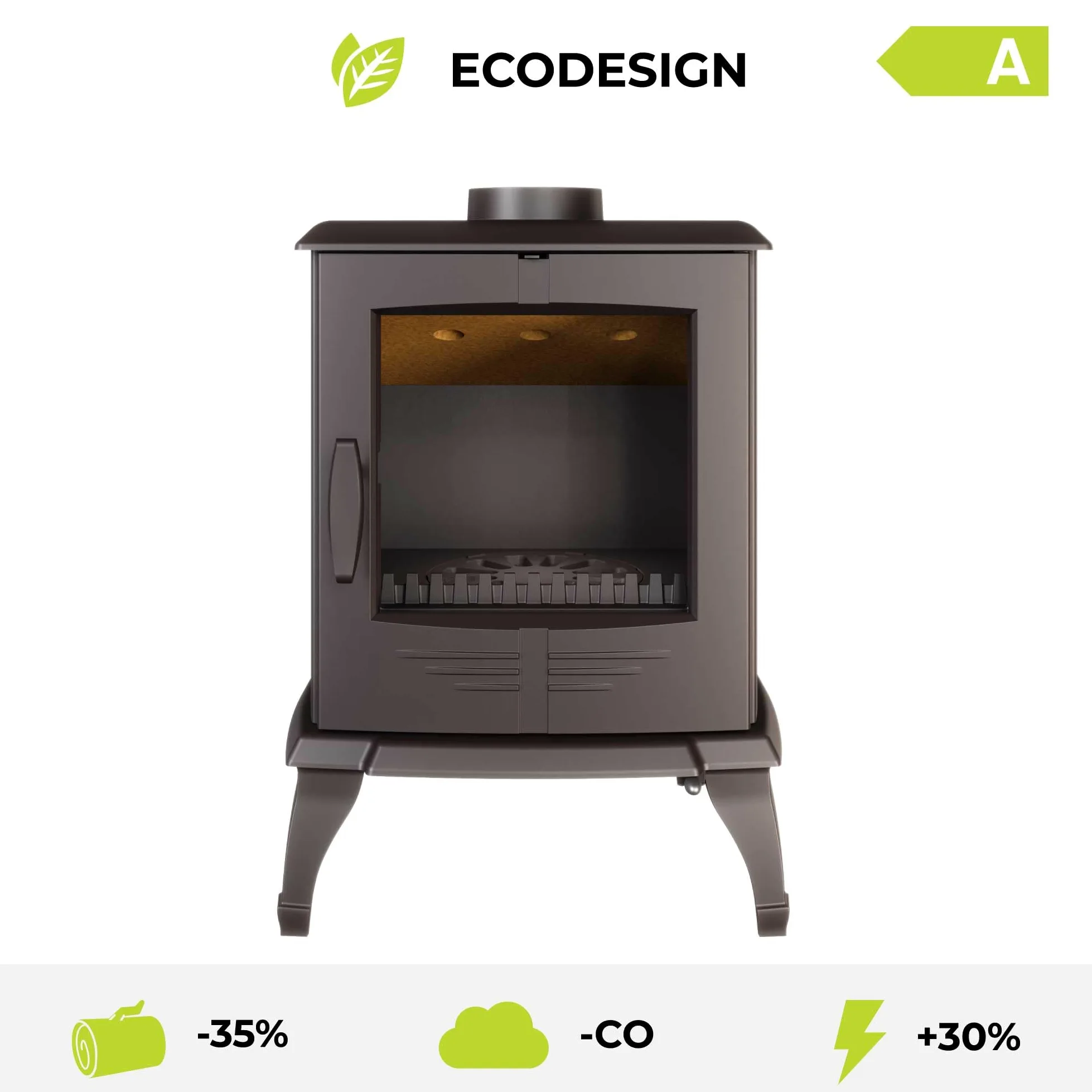 Stufa a legna libera installazione, in ghisa nera - P8 (7,9 kW) ECO