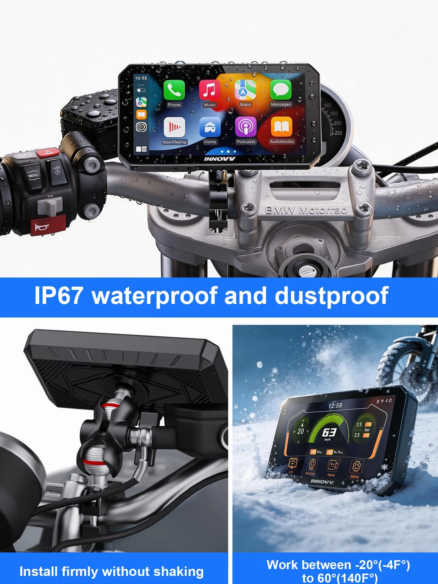 INNOVV N2 - Dash Cam per moto Carplay, touch screen da 6 pollici, supporta Android Auto e iOS, fotocamera anteriore e posteriore 2K 2K con navigazione GPS, modalità parcheggio, musica, Wi-Fi 5.8G