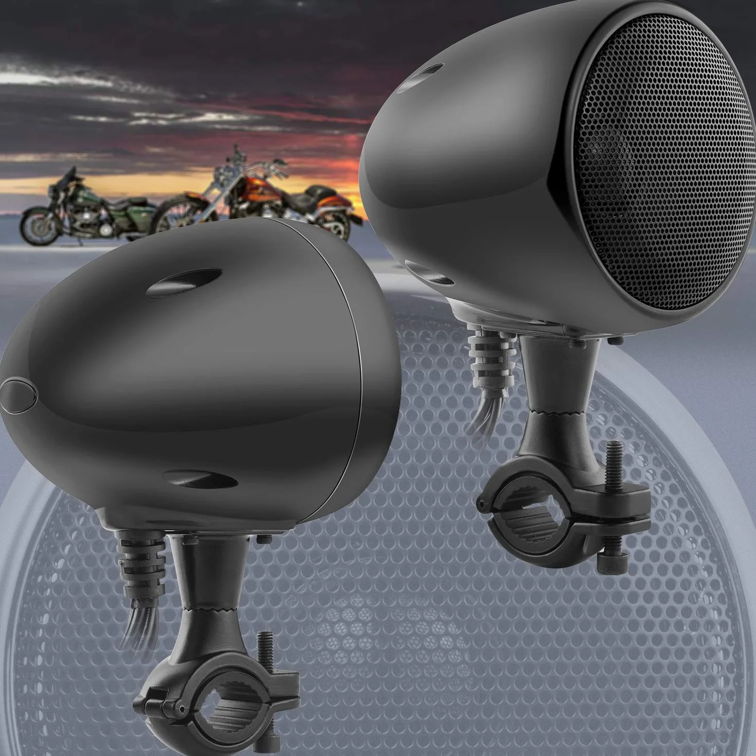 iMESTOU Sistema Audio per Moto 4 Pollici Bluetooth Altoparlanti Stereo Impermeabile 300 W Classe D AUX MP3 Amplificatore Integrato Fit per 1-1.25 Pollici Manubrio Moto ATV UTV