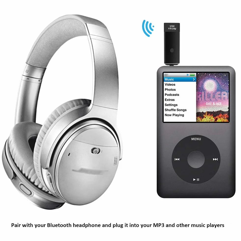 Trasmettitore Bluetooth Airfrex compatibile con cuffie Bluetooth e altoparlante Bluetooth/ricevitore Bluetooth, funziona con MP3 / Walkman / PS4 / Nintendo Switch e altri lettori musicali