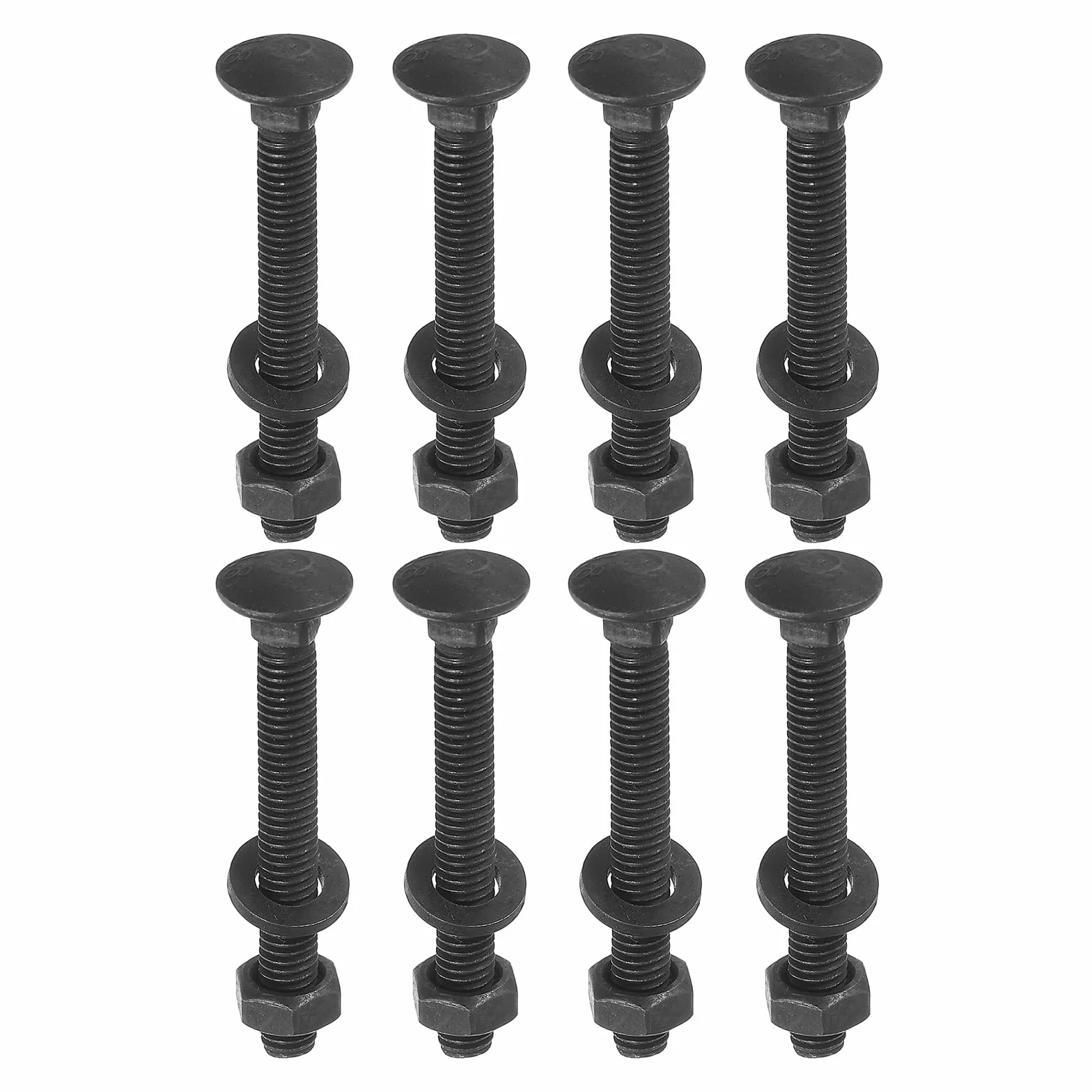 Kit 25 viti M6 x 50 mm a testa tonda con collo quadrato, set fissaggio con rondelle e dadi, acciaio al carbonio ossido nero