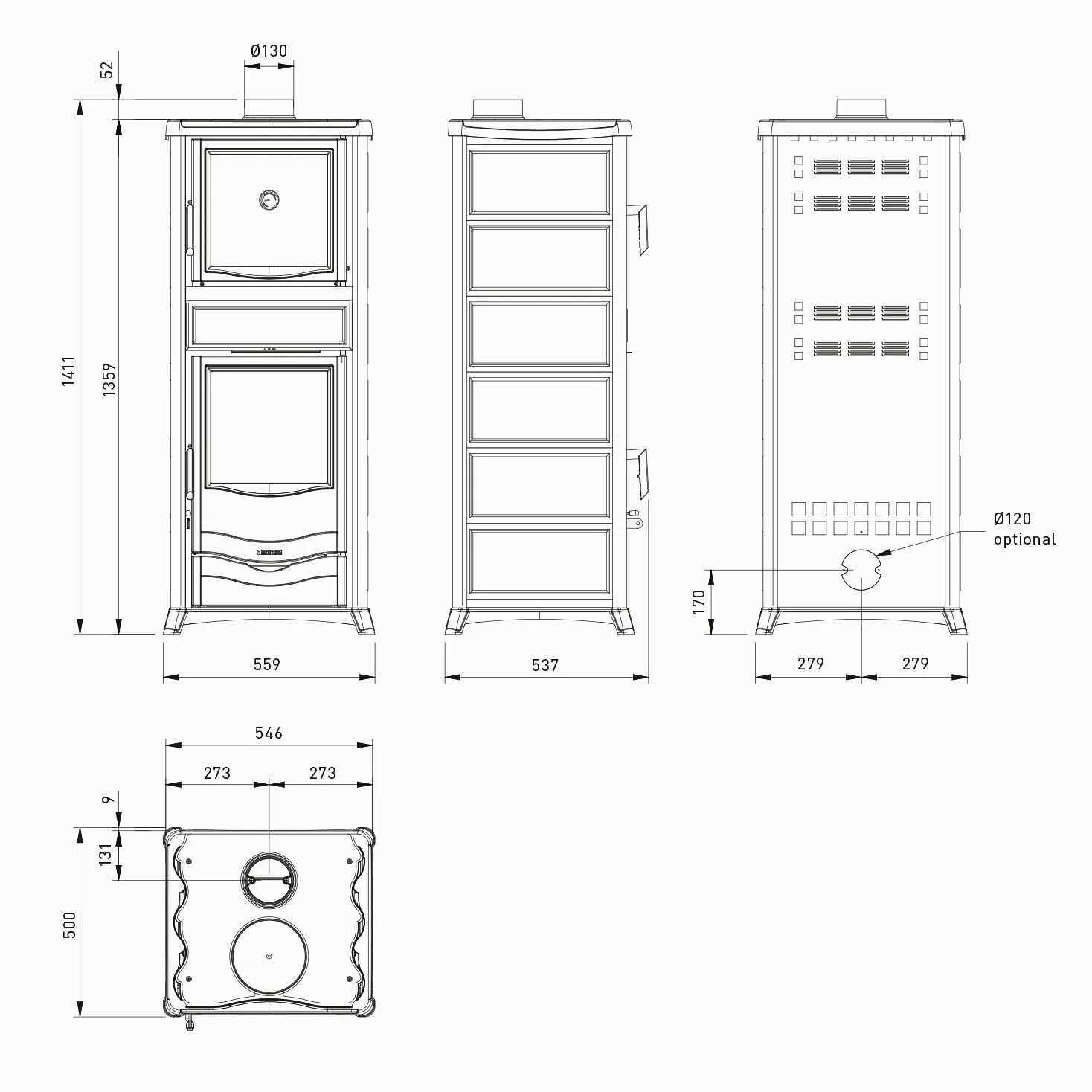 La Nordica Rossella Plus Forno 165 - Stufa a legna da 9,4 kW, con vano forno, diametro 130 mm, attacco per tubo di fumo, attacco esterno dell'aria