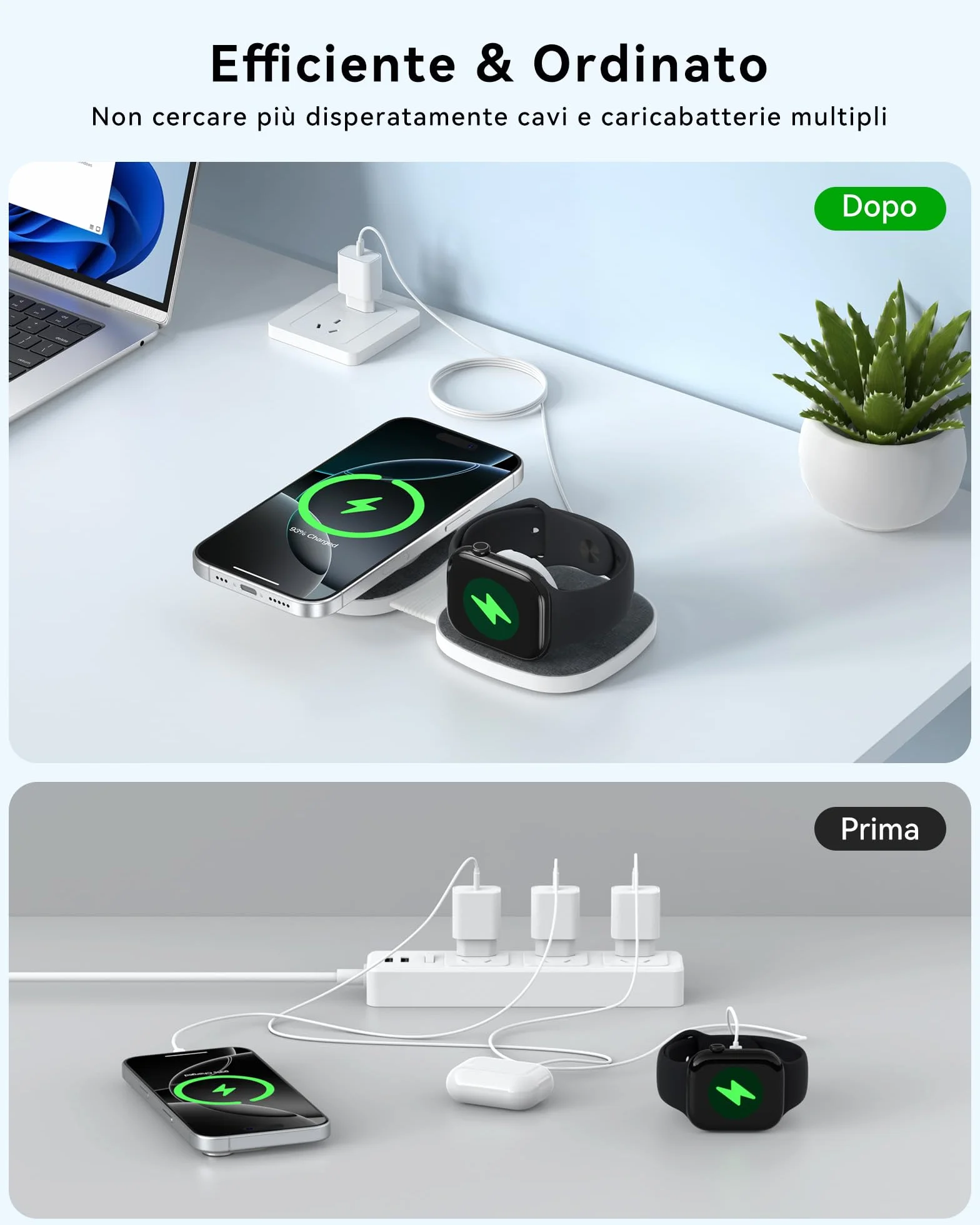 2 in 1 Caricatore Wireless per MagSafe Stazione Ricarica Pieghevole per iPhone 17, Air, 16, 15, 14, 13, 12 Series, per Apple Watch 11 10 9 8 7 6 5 4 3 2 SE/Ultra, per AirPods Magnetico