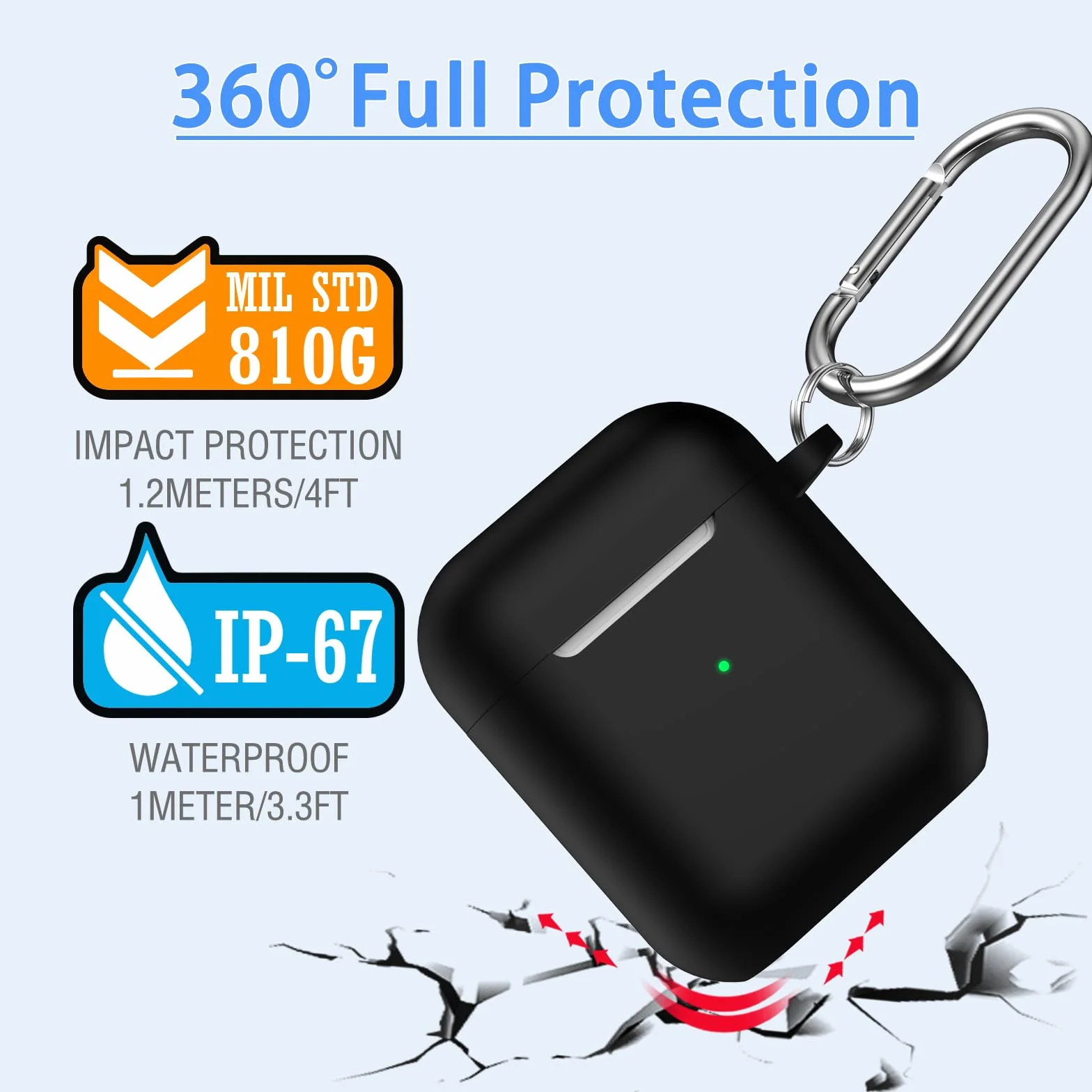 Custodia per Airpods 1a/2a generazione (2016/2019),Custodia protettiva in morbido silicone per Airpods 1a/2a con LED visibile sulla parte anteriore,con kit di pulizia,Nero