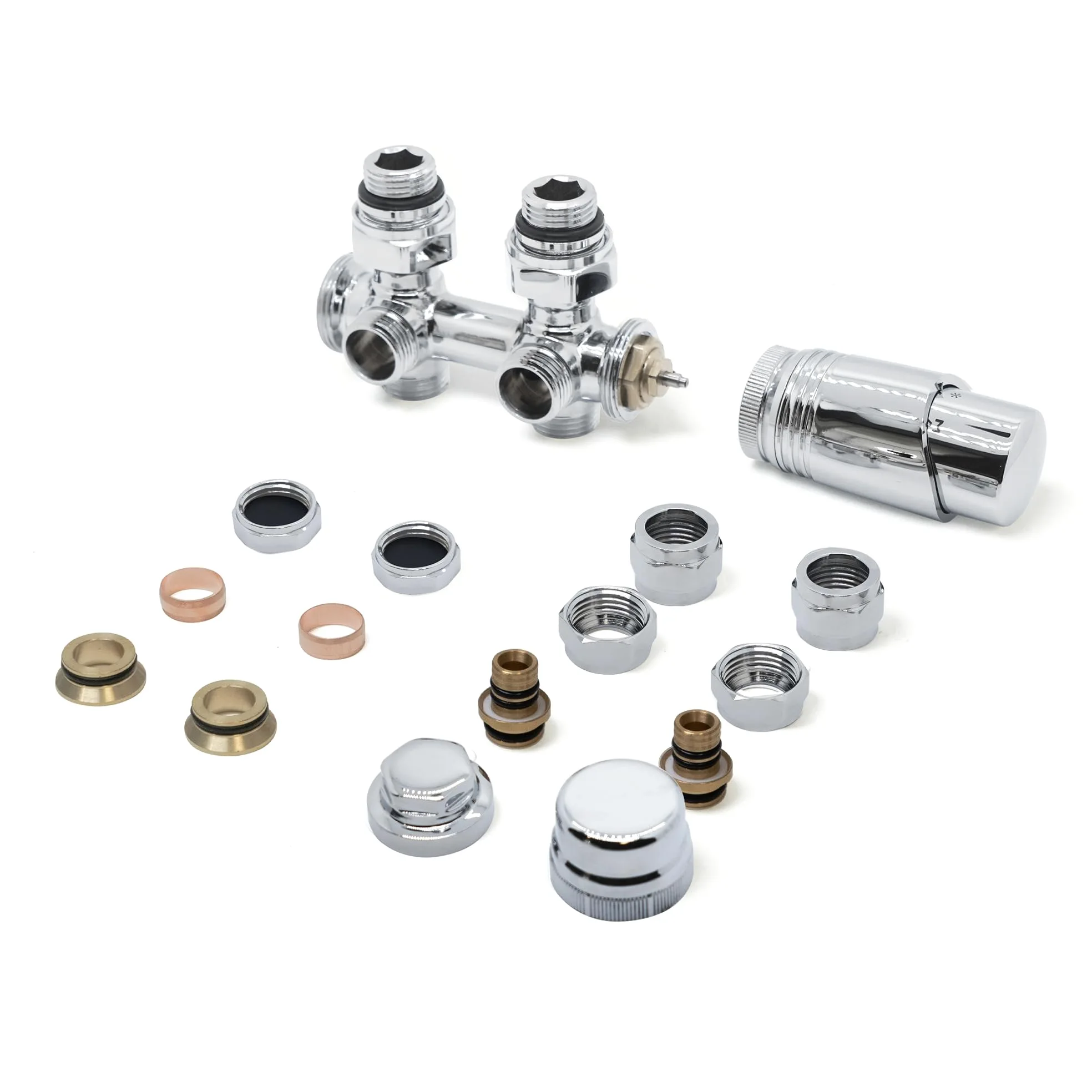 VANCOCO Cromo Valvola Radiatore Angolare H, Attacco Centrale 50mm Universale con Testa Termostatica