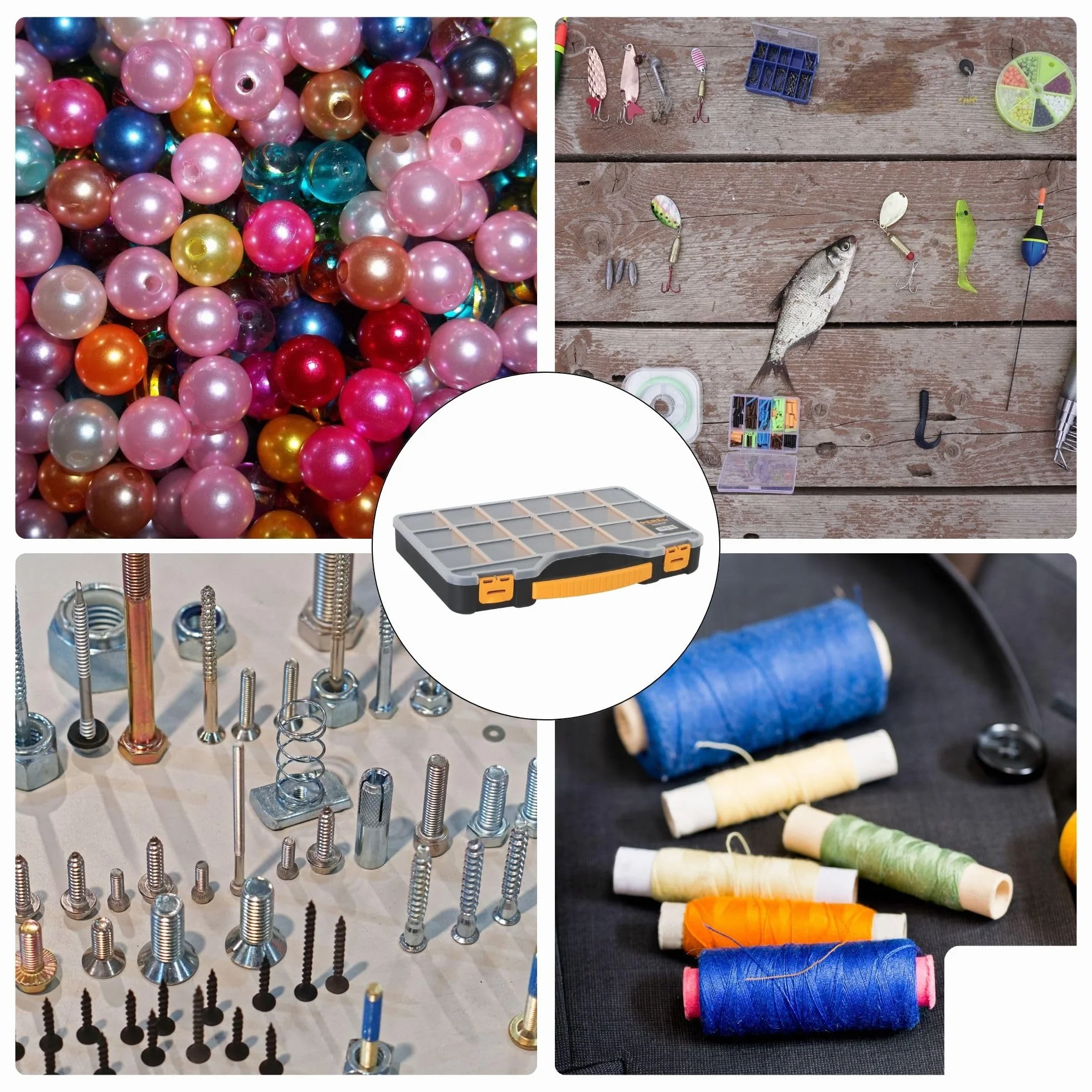 Perel Scatola assortimento in plastica 20 scomparti con 16 divisori rimovibili coperchio trasparente impilabile