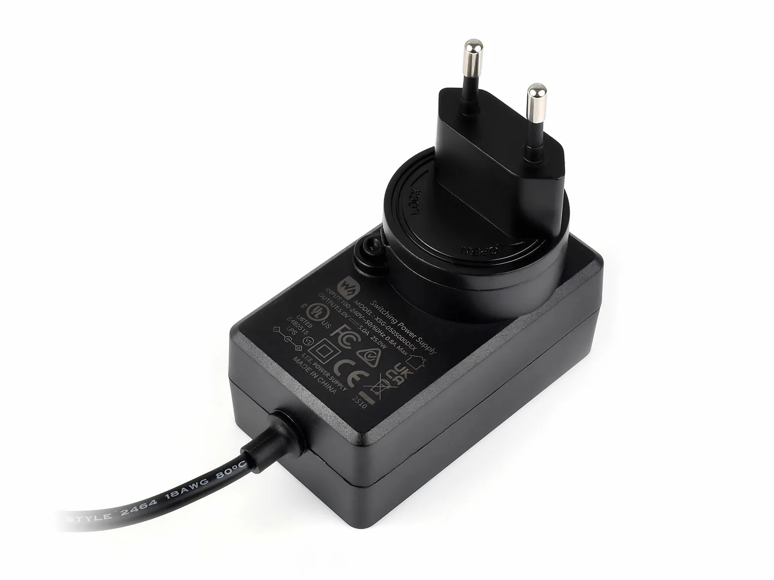 Waveshare Power Supply, Power Adapter, 5V / 5A, DC Jack Output, OD 5.5mm, ID 2.1mm, EU Plug