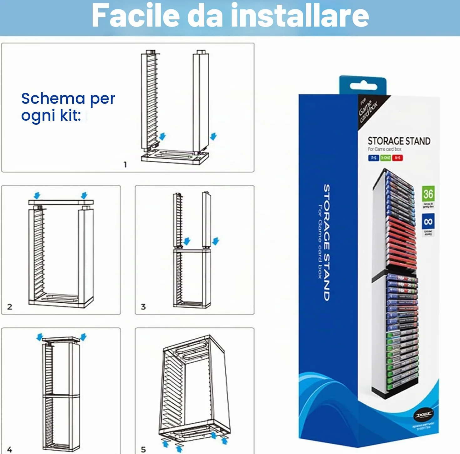 Yolispa Game Disc Holder Video Gioco Scaffalatura CD Racks Videogioco Scaffale DVD Contenitore 36Pcs Discs per PS5