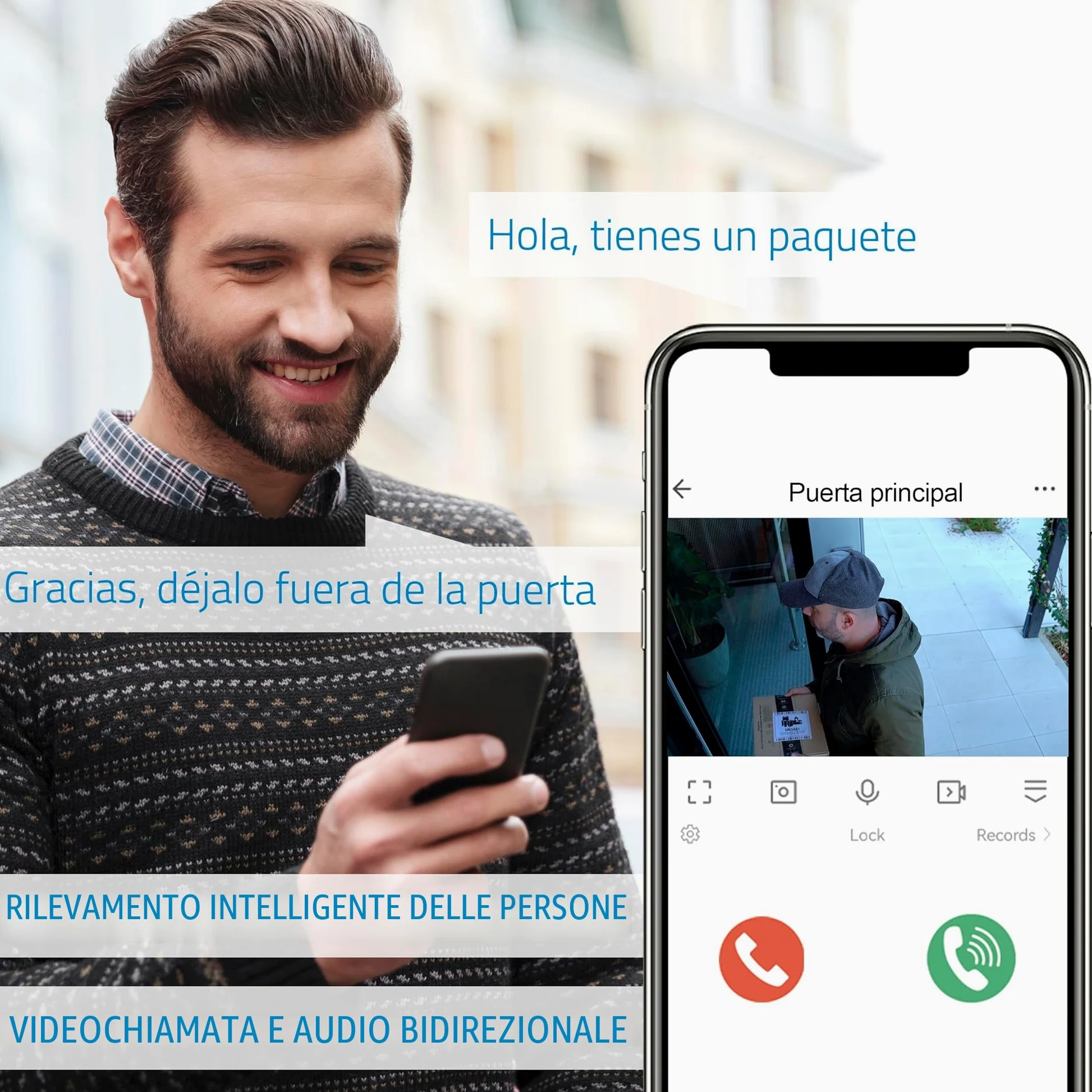 NIVIAN Spioncino Digitale WiFi - Videocamera Full HD con Batteria e Campanello, Audio Bidirezionale, Rilevamento PIR e Visione Notturna | App e Controllo da Smartphone