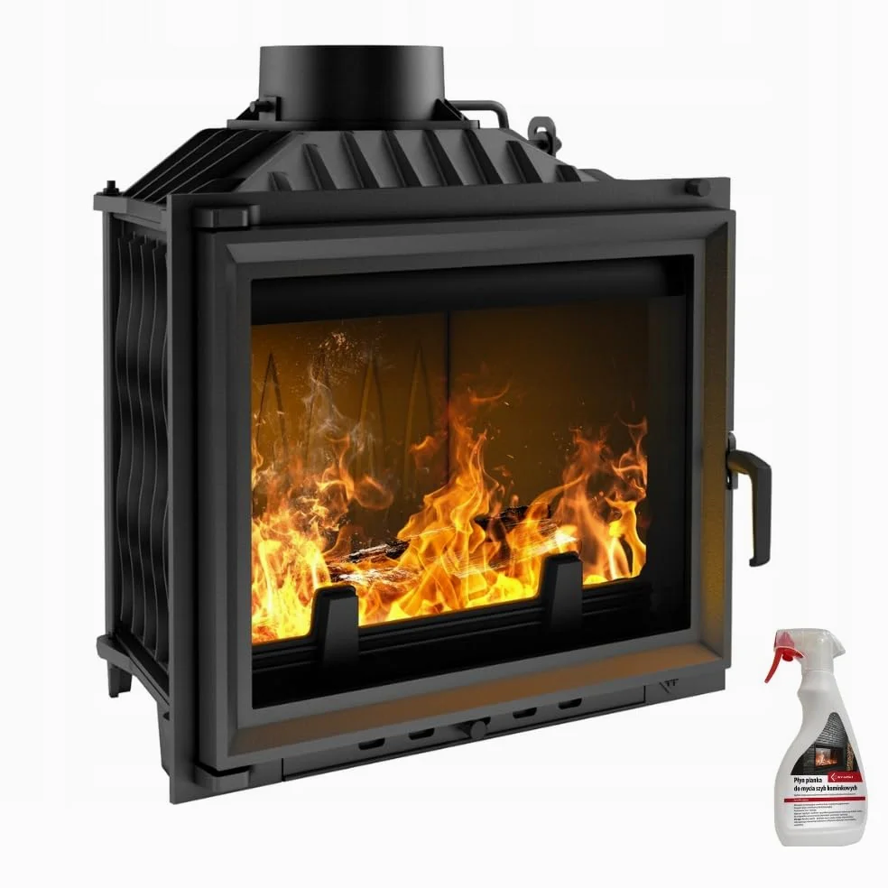 KRATKI ANTEK Camino a legna in ghisa 10kW Ø 150 - stufa a legna Classe energetica A - ECODESIGN, Efficienza termica 76% - Gamma di potenza 4,5-13kW - cestino della cenere Detergente vetrocamino
