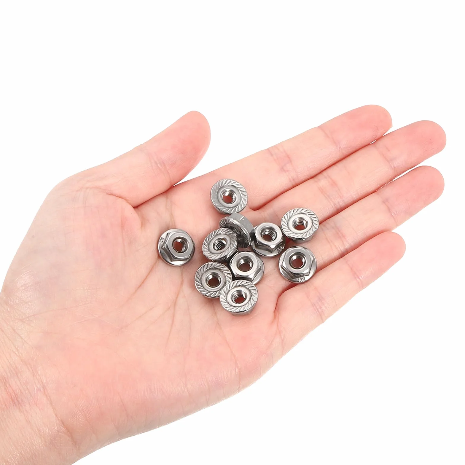 Dadi Autobloccanti Esagonali Flangiati Scanalati 3/8-16 20pz Acciaio Inossidabile 304 Filettatura Completa Argento