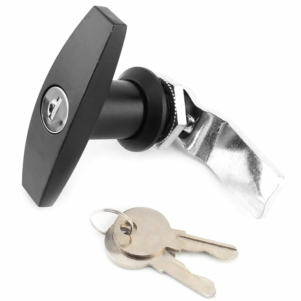 Kit serratura con maniglia a T per porta del capannone Fissaggio posteriore con maniglia a T Cassetta degli attrezzi Serratura per porta del garage con chiavi per tettuccio (nero)