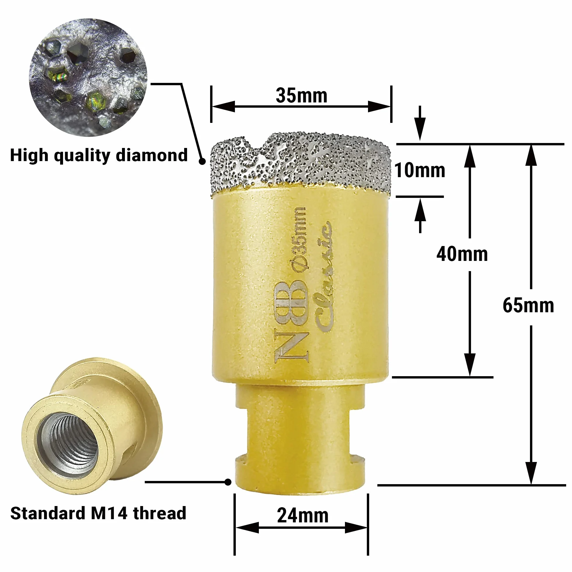 NBB Punta a tazza diamantata M14 Classico d'Oro 35mm per smerigliatrice angolare