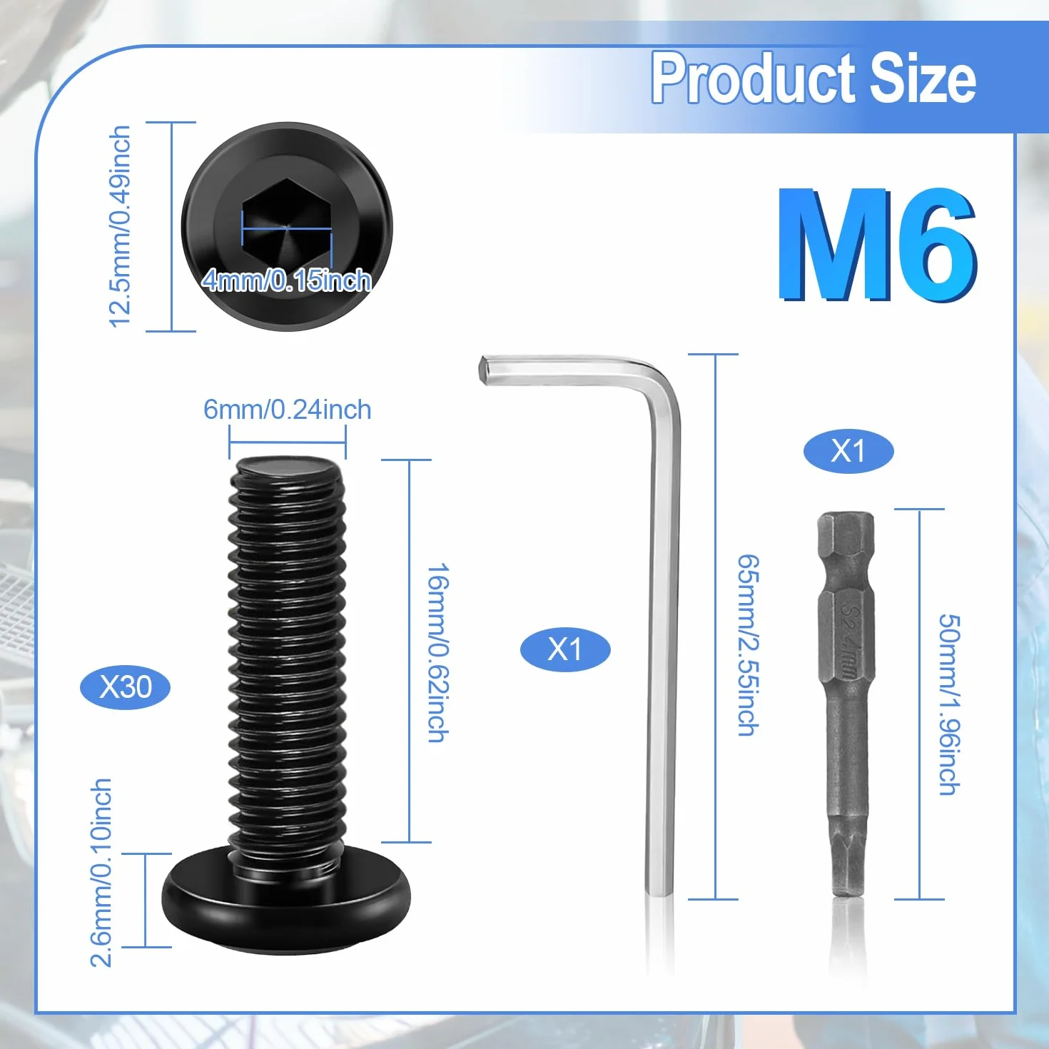 Viti M6 Acciaio Inox 304 Esagonale 16 mm 30 Pezzi con Cacciavite e Chiave a L