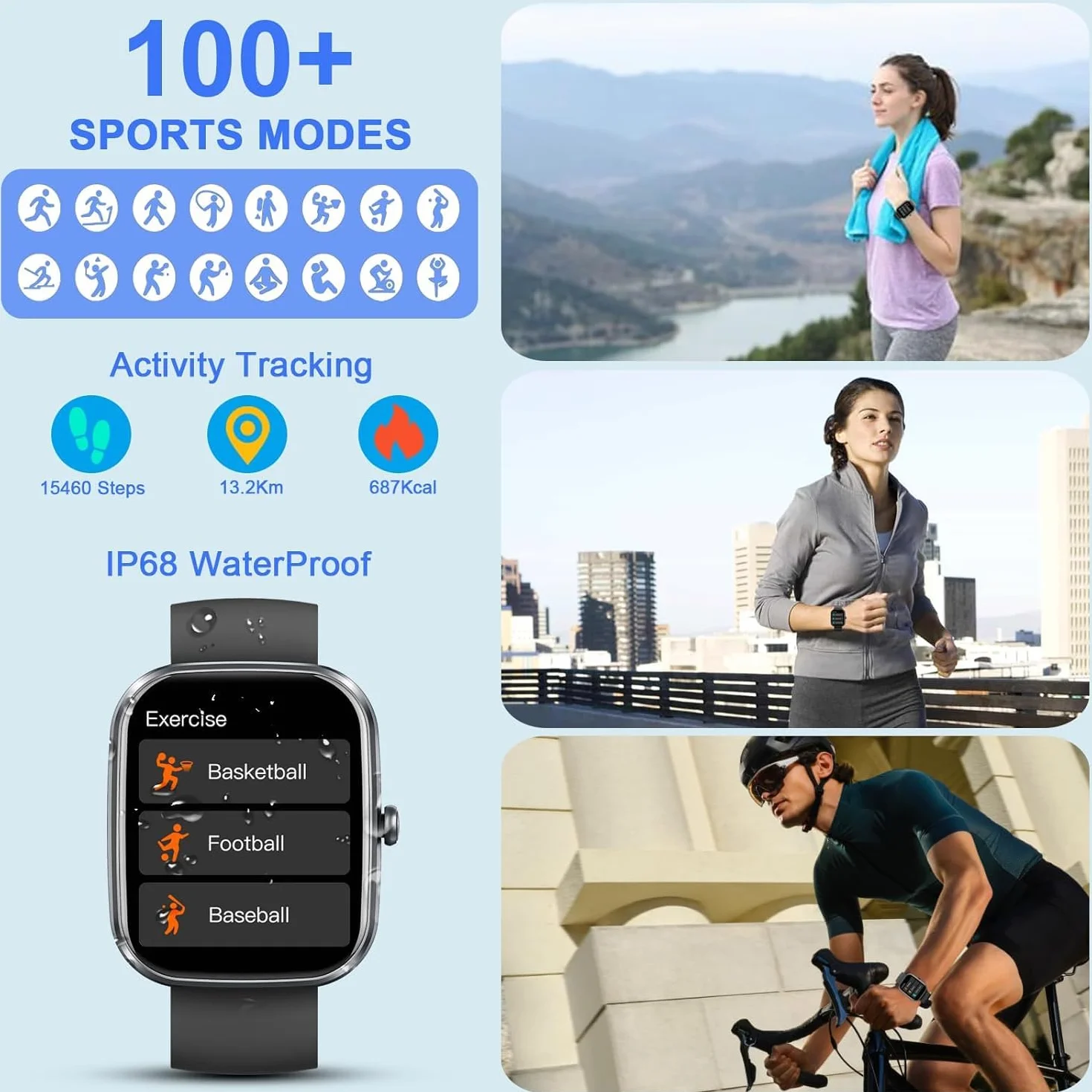 Smart Watch, Smartwatch da 1,9 pollici per uomo e donna (rispondere/effettuare chiamate), fitness tracker con oltre 100 modalità sportive, impermeabile IP68, cardiofrequenzimetro/monitoraggio del