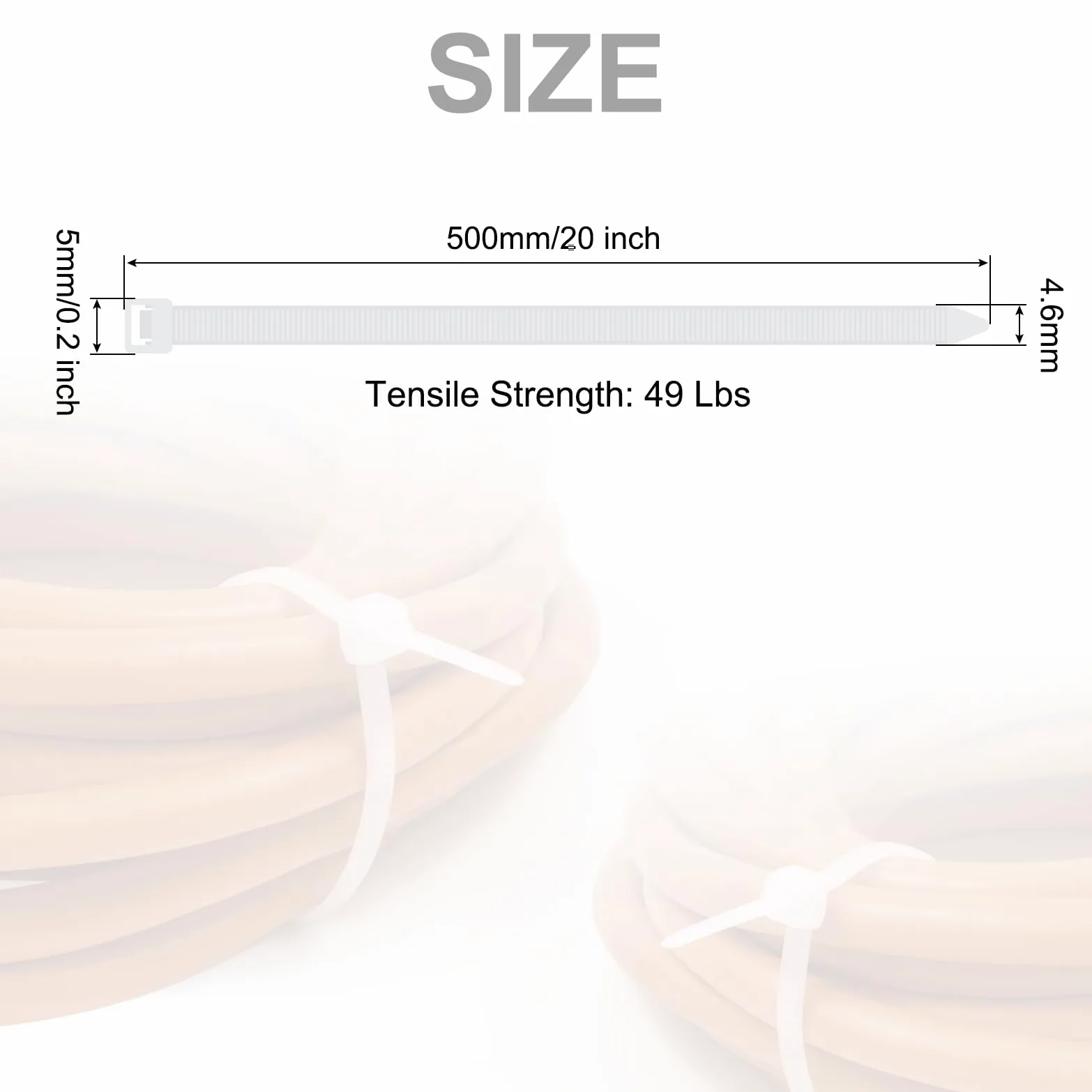 QUARKZMAN 250 Pezzi di Fascette Stringicavo in Nylon Extra Lunghezza da 500 Mm/20" e Resistenza di 49 Libbre 5mm per La Gestione Dei Cavi, Colore Bianco