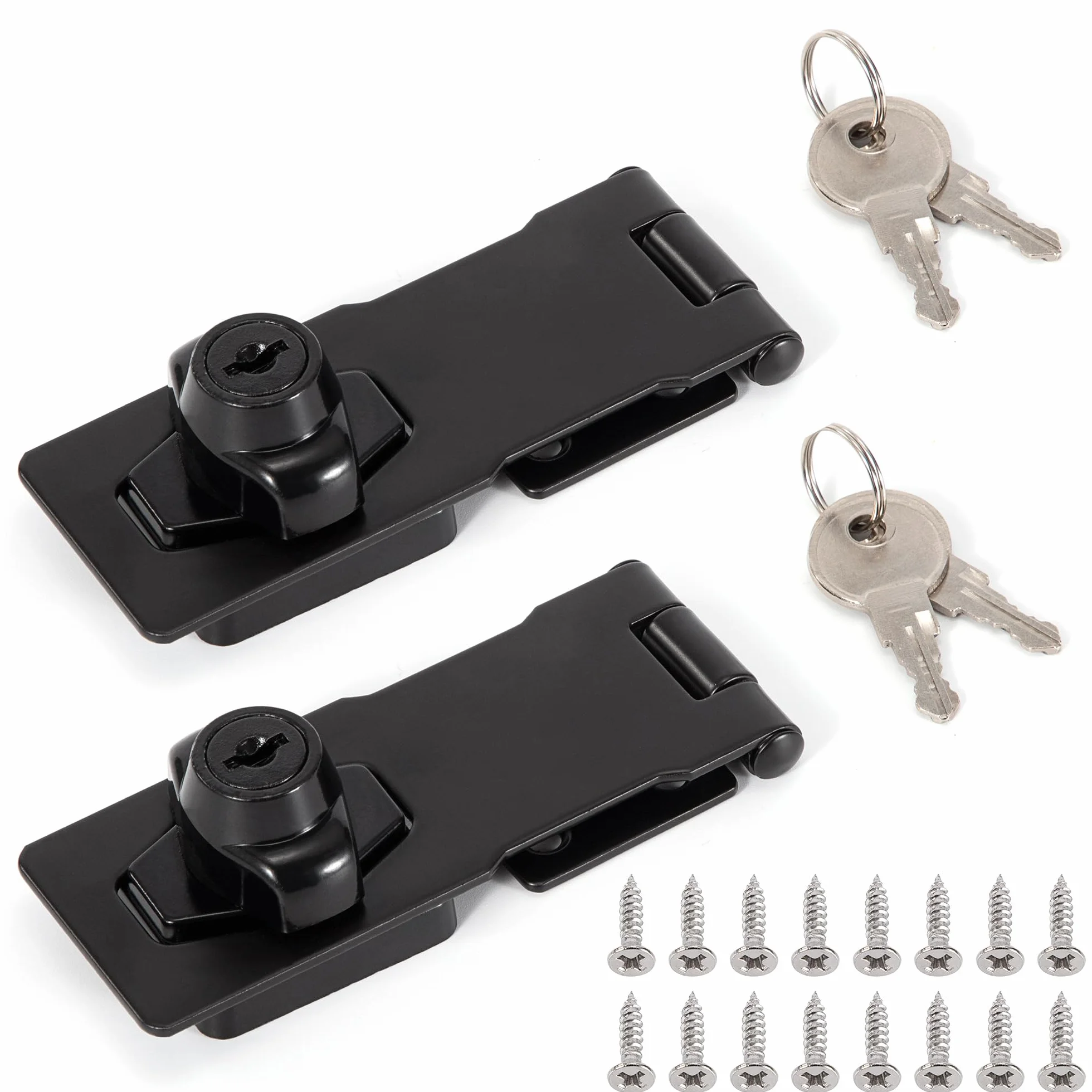 Hasp Serratura in Metallo 2 Pezzi, Lucchetto in Acciaio Inox Chiavistello per Porta Armadietti (Nero)