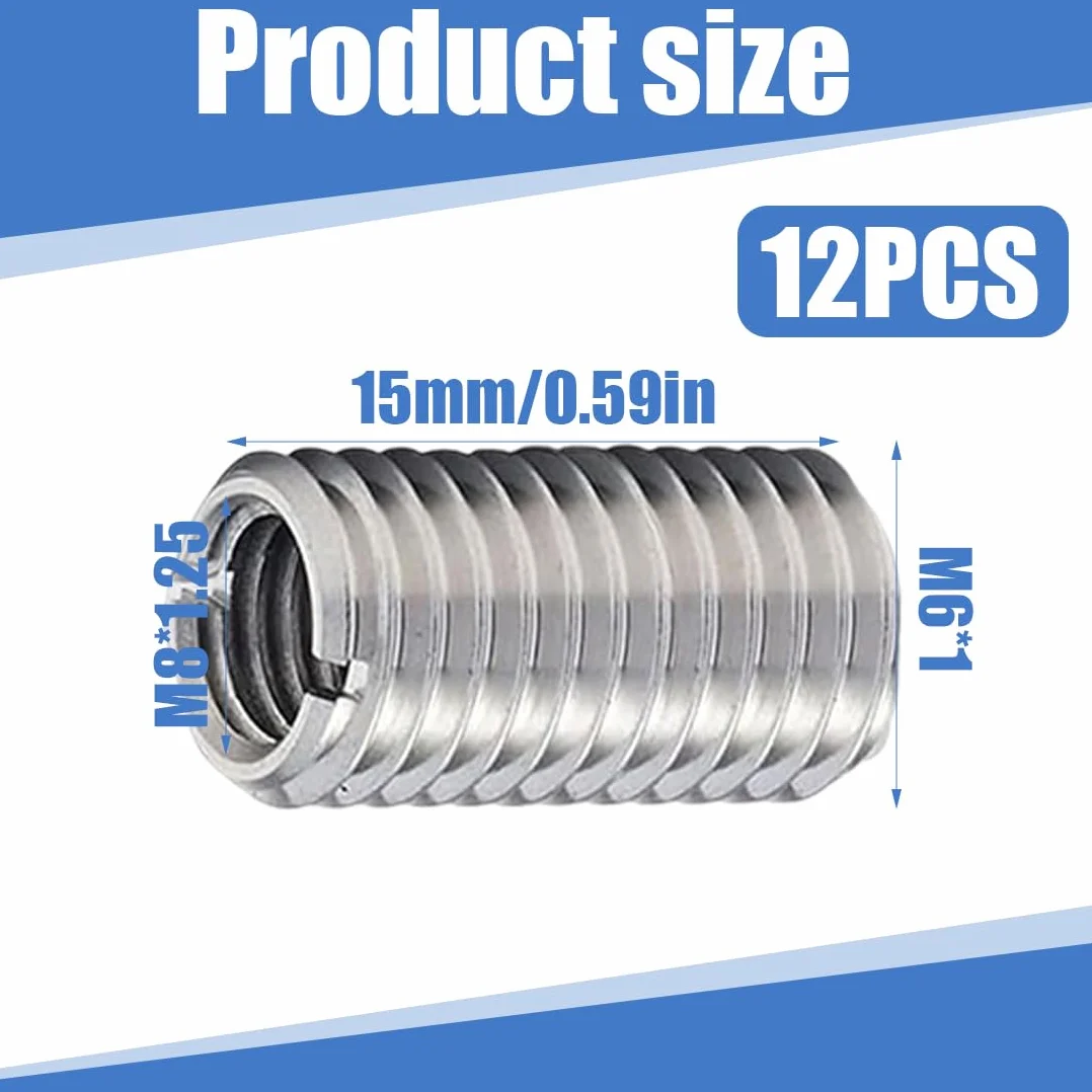 IKOPFLN 12 Pezzi Inserto Filettato, Interno M6 Esterno M8 Lungo 10mm Boccola Filettata, Inserti filettati, Boccole Filettate per Metallo per Automotive Turbina A Vapore Attrezzature Meccaniche