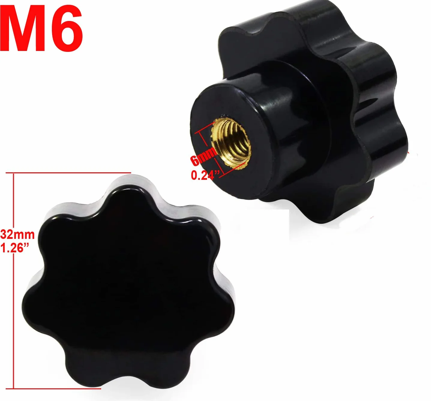 Manopola di Serraggio con Filettatura Zigrinata M6 M8, Impugnatura a Stella, Plastica Nera 14 Pezzi