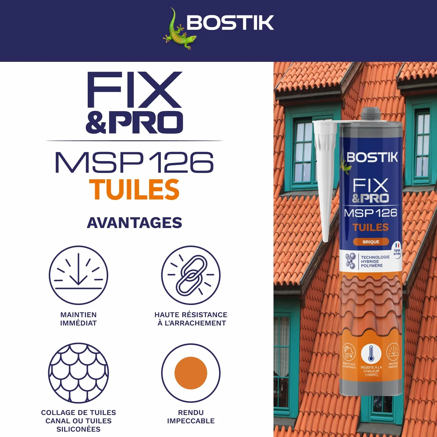 Bostik FIXPRO MSP 126 Mastice Tegole Rosso Silicone Presa Rapida Ibrido Polimerico 290 ml