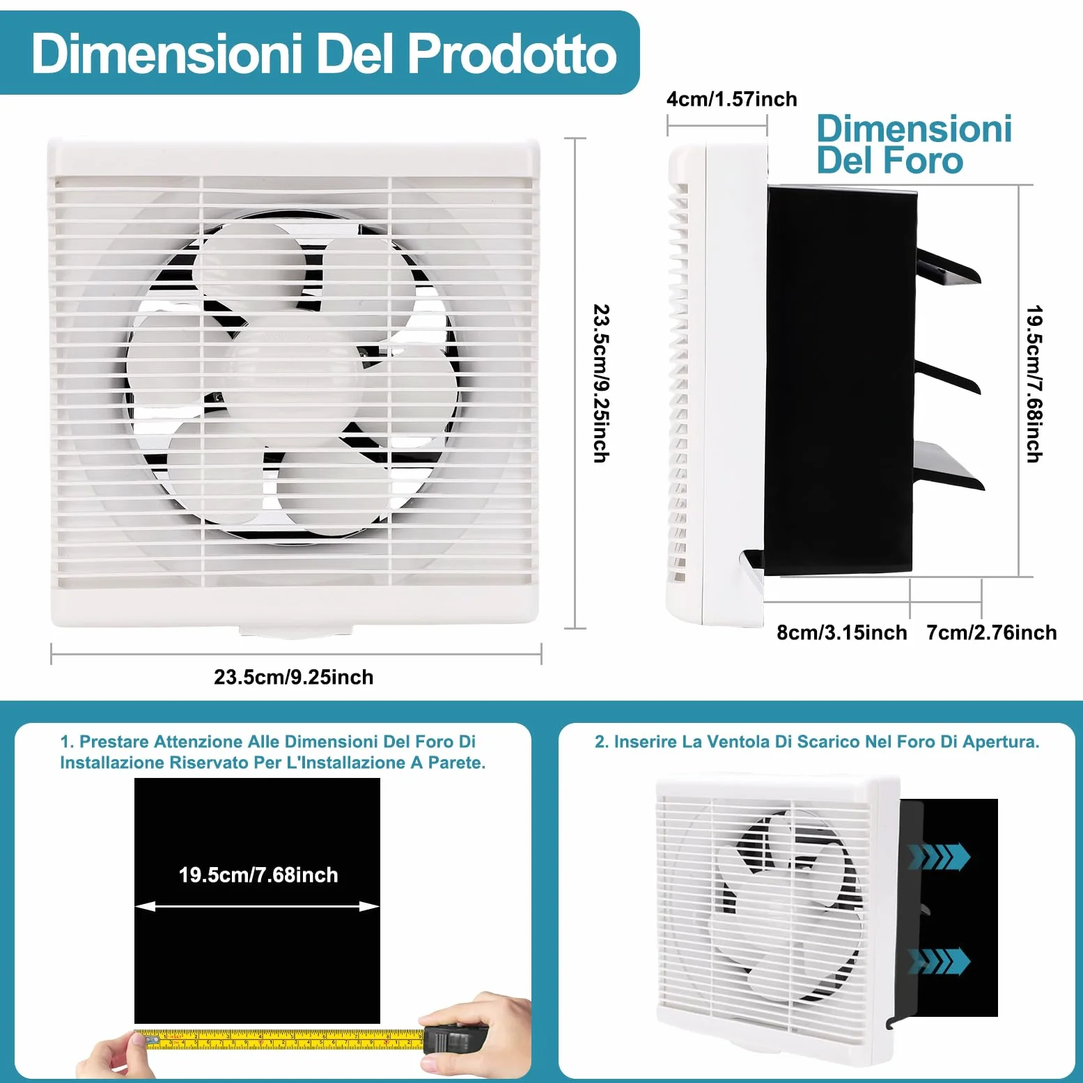 195 mm Aspiratore Da Bagno, Estrattore Ventilazione Con Valvola Di Non Ritorno, Ventola Aspirazione Per Raffreddamento Di Case E Magazzini, Ventilazione, Circolazione Dell'Aria (127CFM)