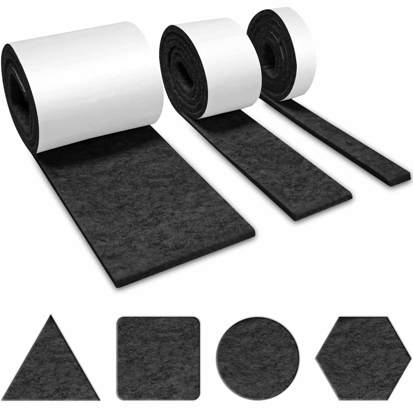Feltro Adesivo Brevanza 3 Rotoli 100cmx10cm 100cmx5cm 100cmx2cm Nero Antiscivolo per Sedie Mobili