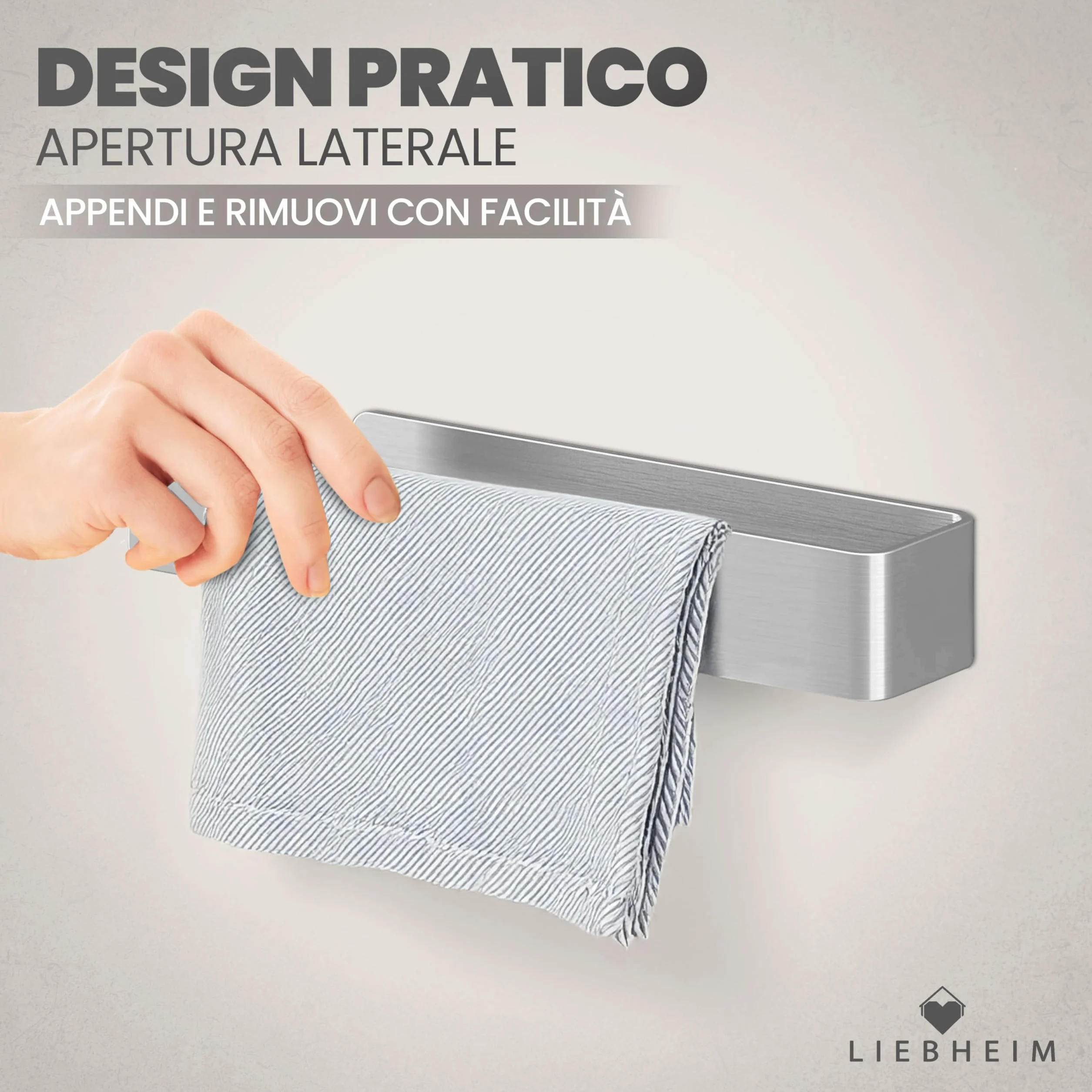 LIEBHEIM Barra portasciugamani in acciaio inox 22 cm senza forare nastro adesivo extra large
