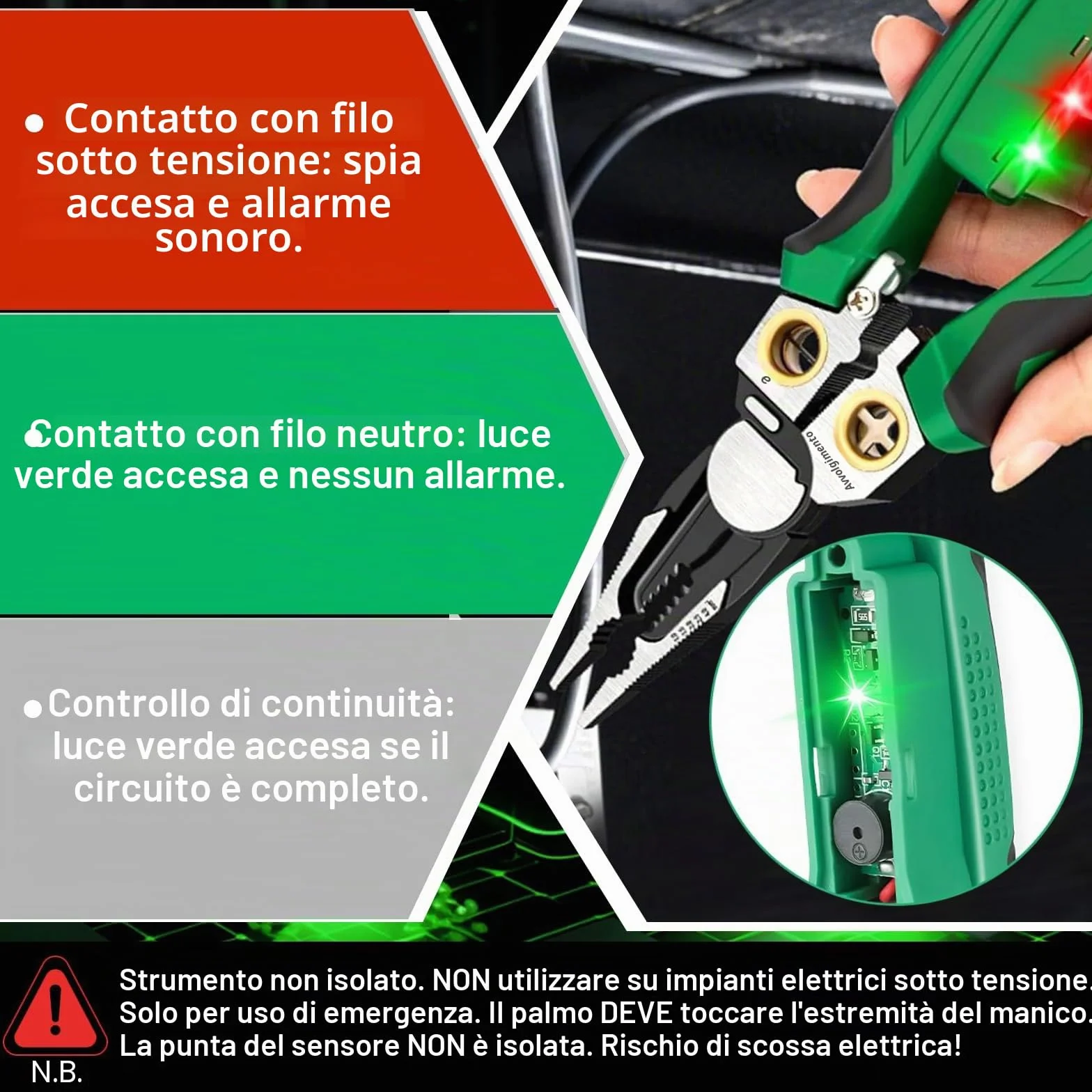 Pinza Spelafili 8 in 1 con Tester di Tensione, Utensile Elettricista Multifunzione per Tagliare, Crimpare, Tirare Cavi