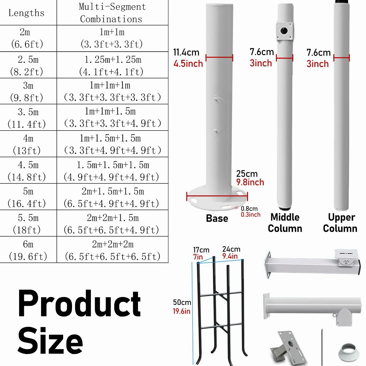 ERRULAN Staffa per Telecamera Esterna Supporto per palo per Telecamera di Sicurezza Esterna e Pannello Solare, palo di sorveglianza, palo CCTV per Tutte Le Stagioni(A,Height 2.5m/8.2 ft)