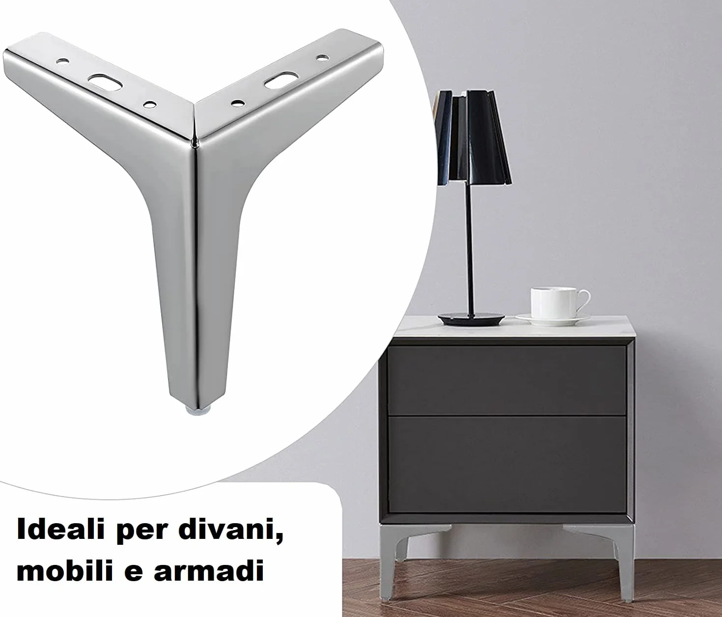 IPEA META Piedini per Mobili e Divani Set di 4 Gambe in Ferro Cromato Altezza 170 mm