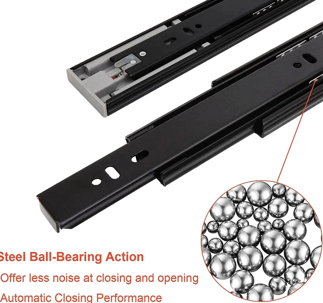 1 Paio Cuscinetti A Sfera Acciaio Guide per Cassetti 250 300 350 400 450 500 550mm con Chiusura Automatica, Estensione Completa, Metallo Nero (Misurare : 20in(50cm))