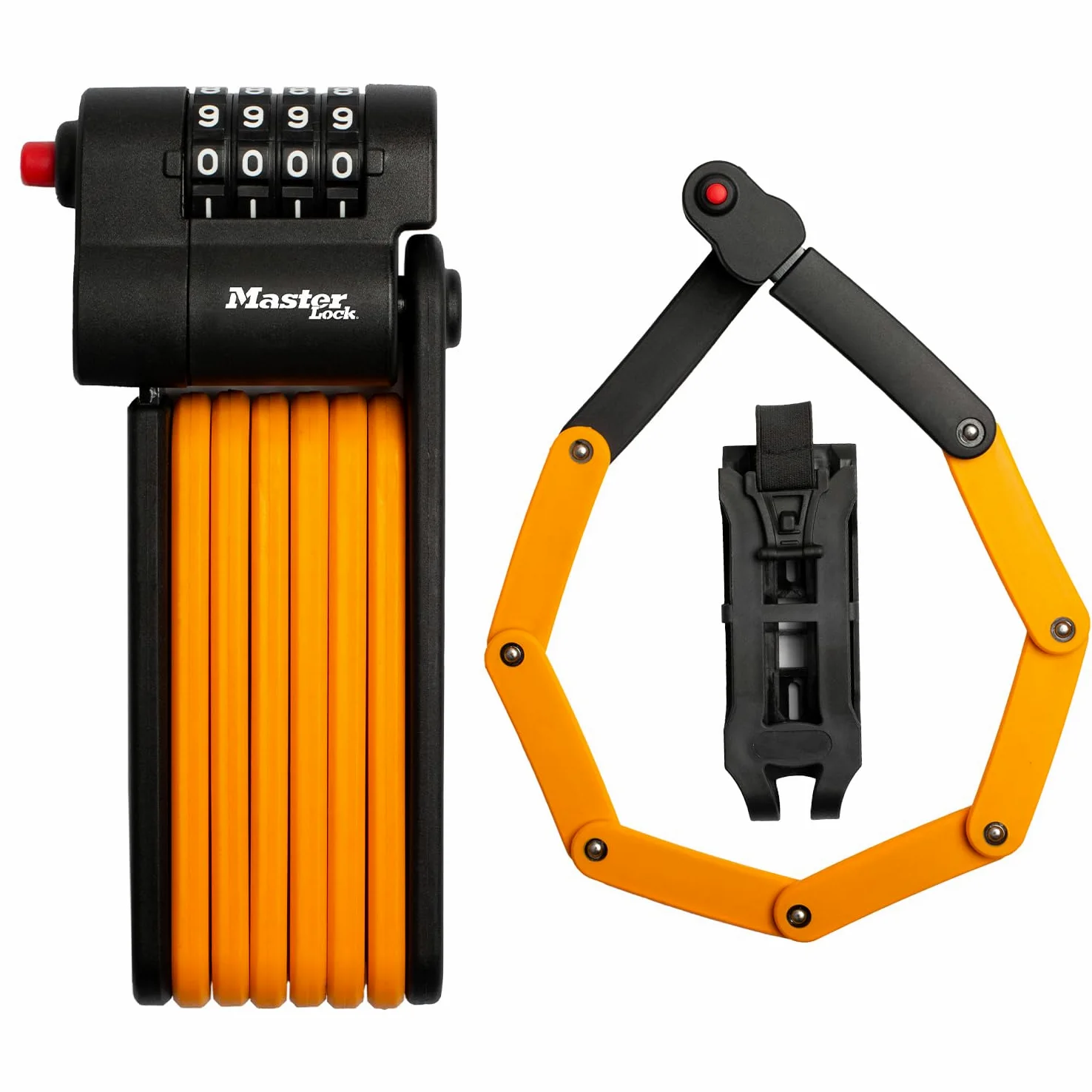 Master Lock, Lucchetto pieghevole per bicicletta a combinazione con maglie in acciaio temprato, supporto e staffa di montaggio inclusi, 80 cm