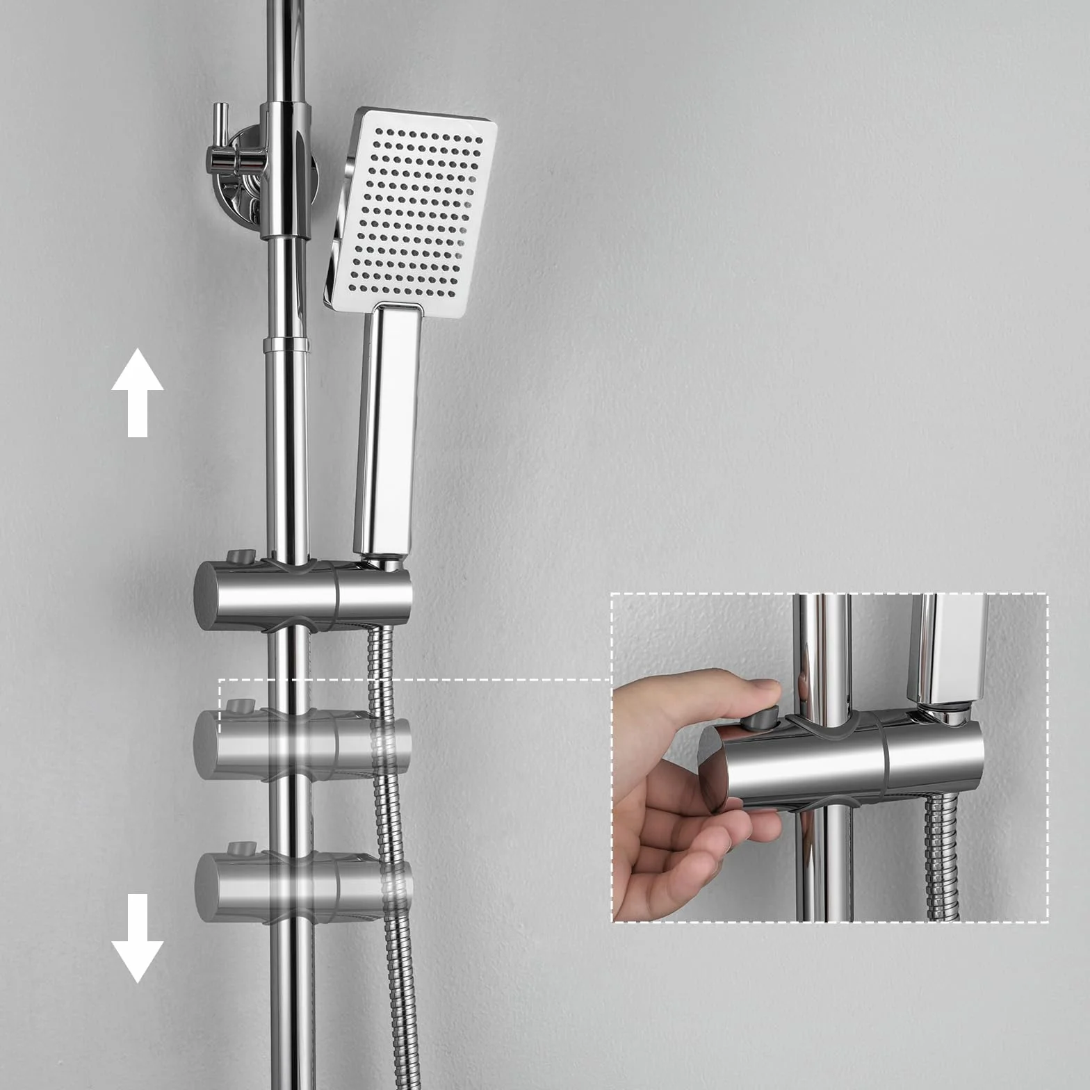 Auralum Colonna Doccia con Miscelatore Doccia Esterno, Saliscendi Doccia con Soffione Doccia Quadrato 25cmx25cm, Asta Doccia con Soffione e Doccetta, Saliscendi Doccia Altezza Regolabile 93-130cm