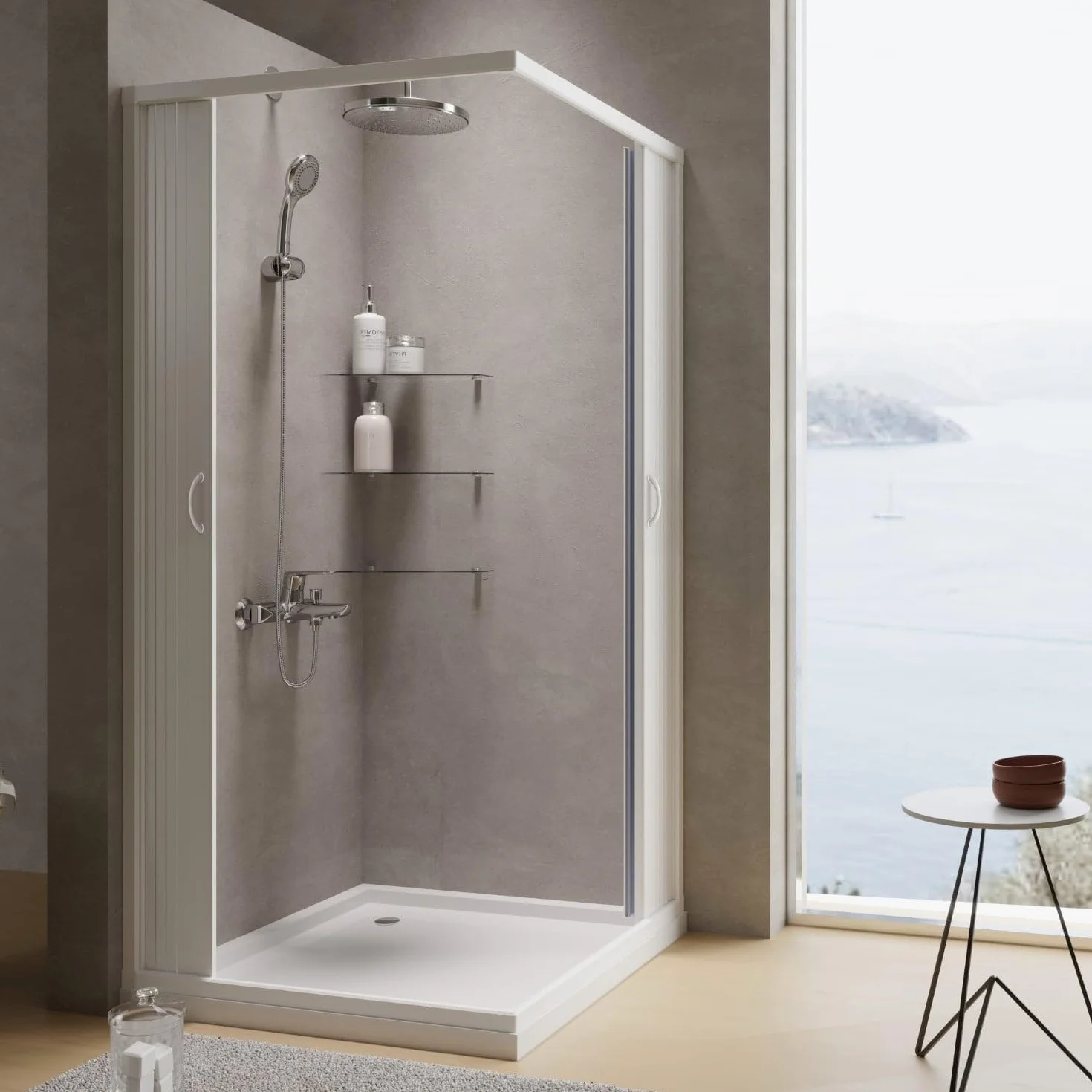 Box doccia a soffietto in PVC 75x75 cm H 185 mod. Aster apertura centrale