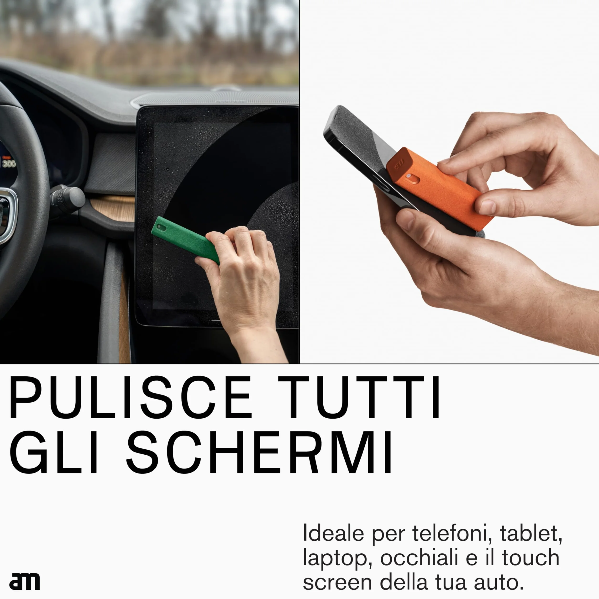 am Spray Pulizia Schermo 2 in 1 con Panno in Microfibra Integrato per Smartphone, Tablet, Laptop, Monitor PC, Smart TV e Display Auto, Ricaricabile (Grigio Chiaro, 1 Pack)